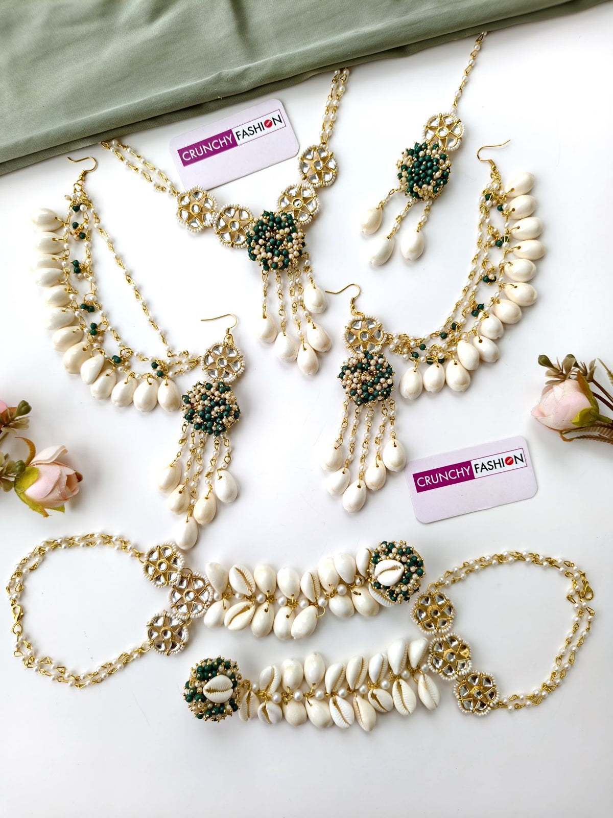 Pink Pearl, Shell &Kundan Haldi Mehndi Jewellery