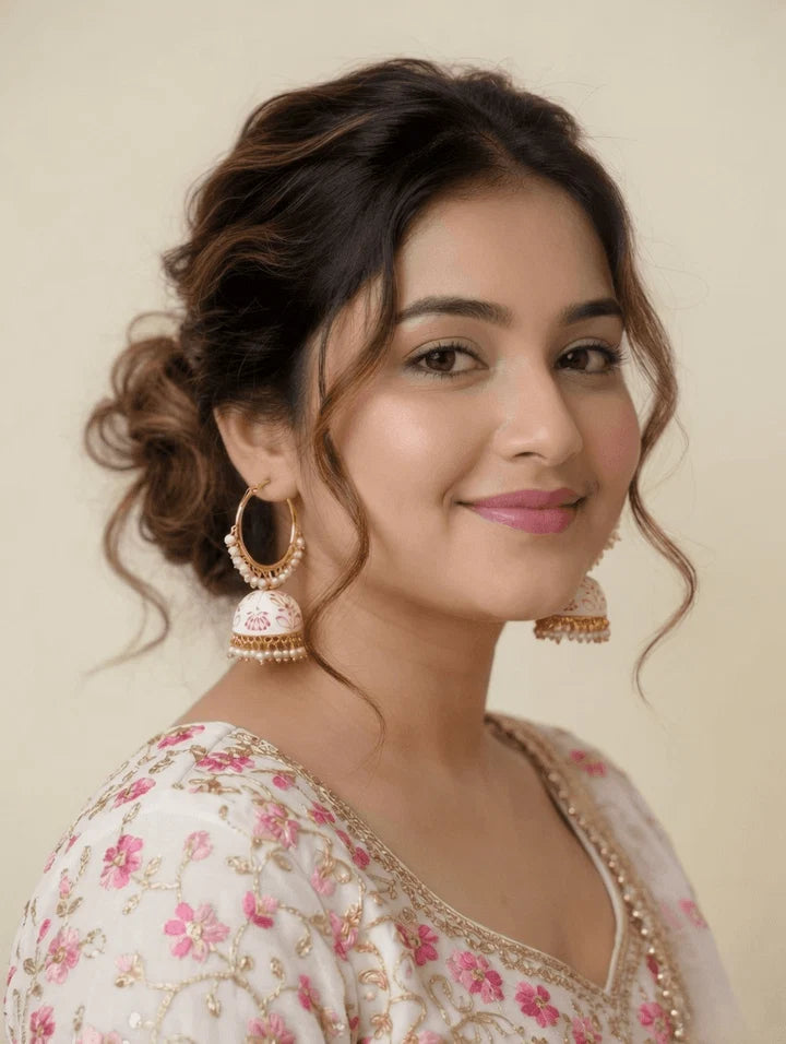 Meenakari Traditional Gold Plated Lotus Hoops Jhumka Earrings for Women
