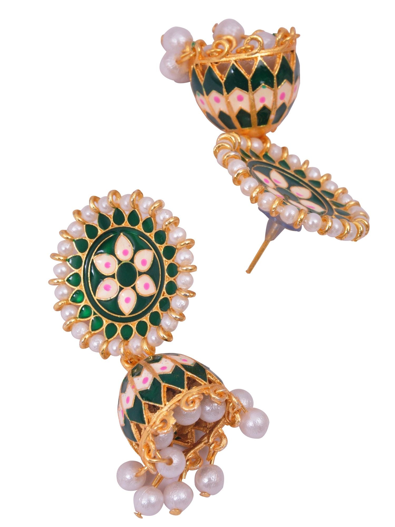 Golden ethnic asymmetric design jhumka earrings, part of the wedding collection, ideal for everyday wear