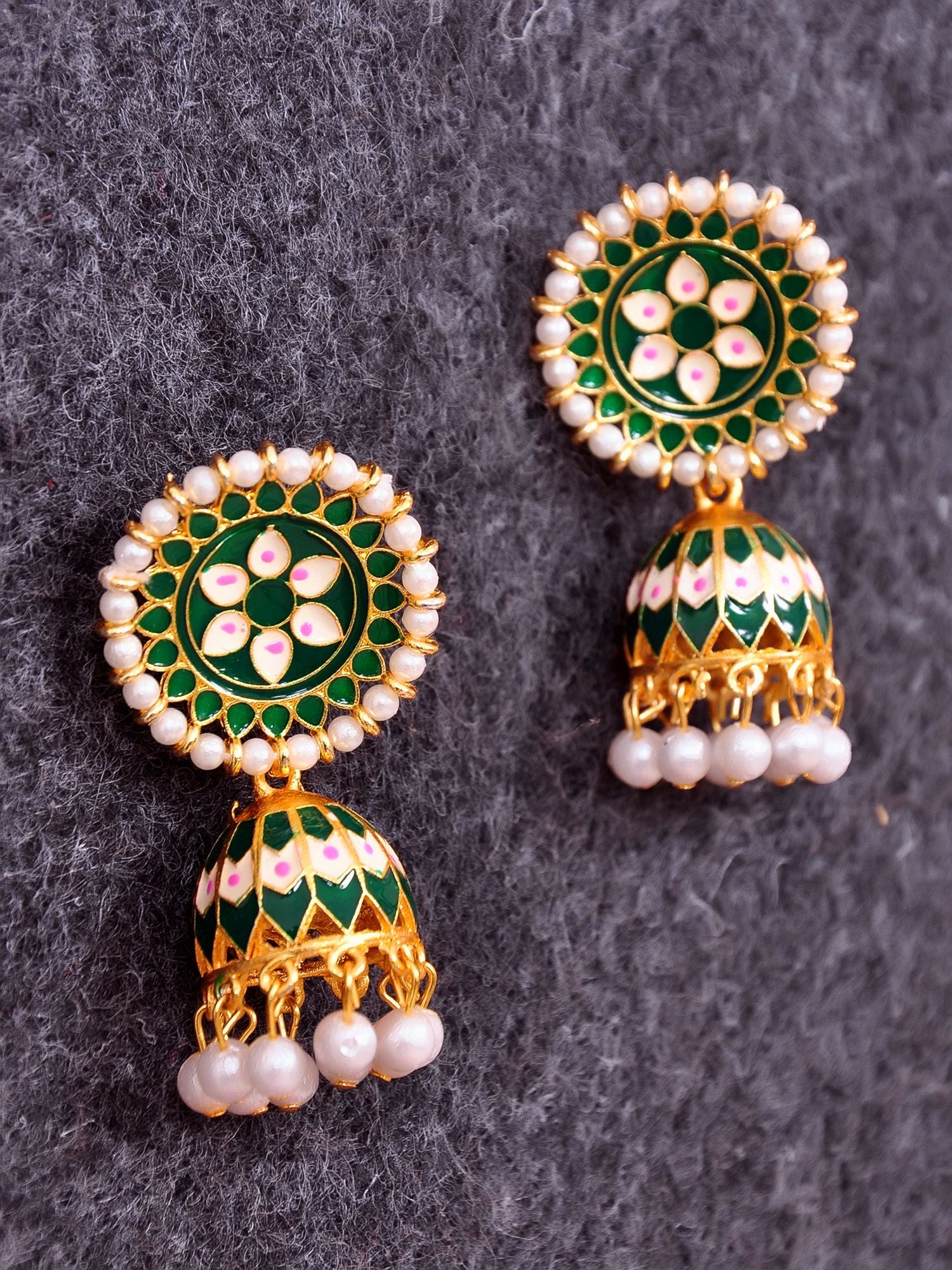 Golden ethnic asymmetric design jhumka earrings, part of the wedding collection, ideal for everyday wear