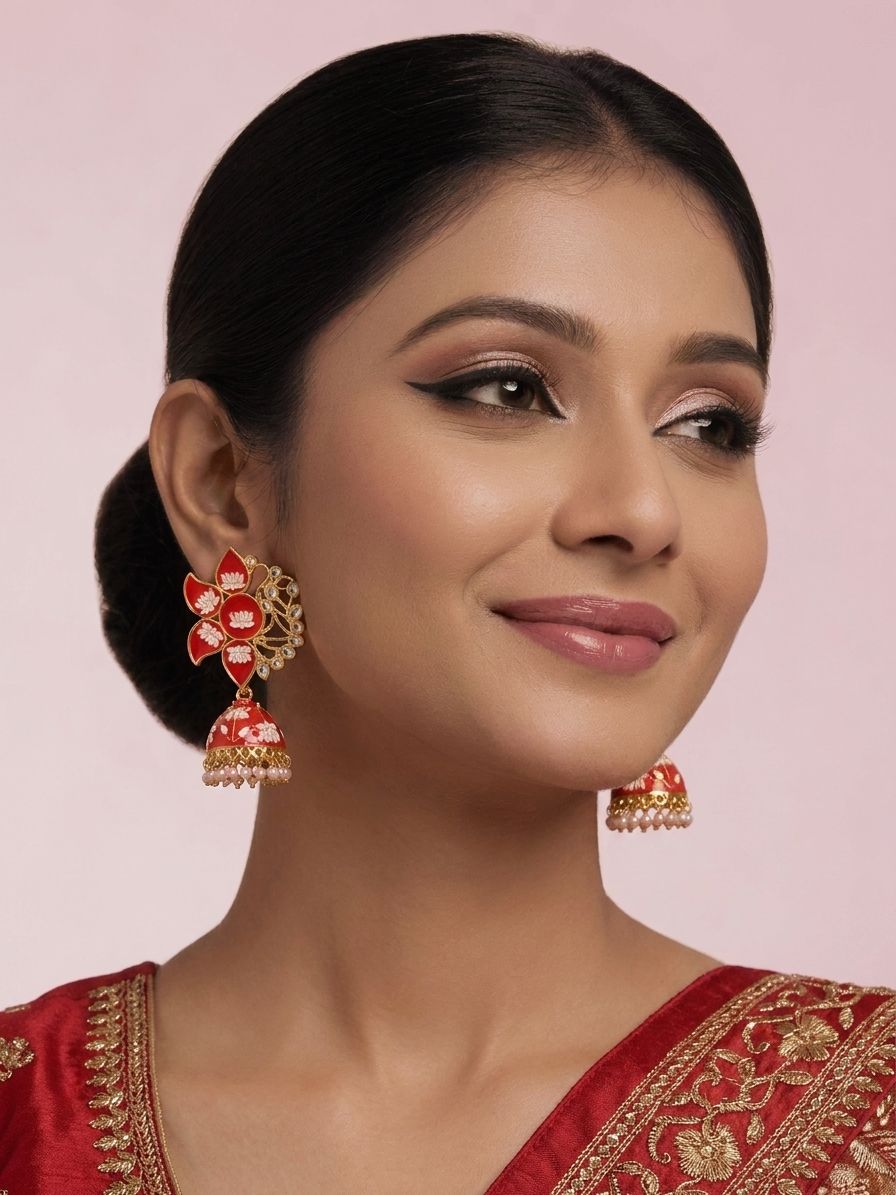 Gold Plated Meenakari Lotus Jhumka Earrings for Women – Traditional Jumka Design