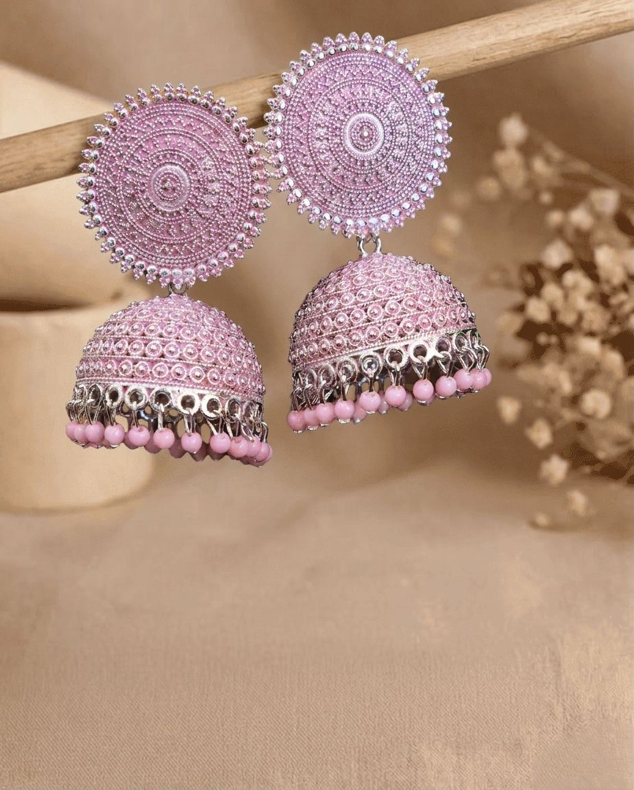 Oxidised Silver Beaded Jhumka Earrings for Girls & Women, Handmade Party Wear
