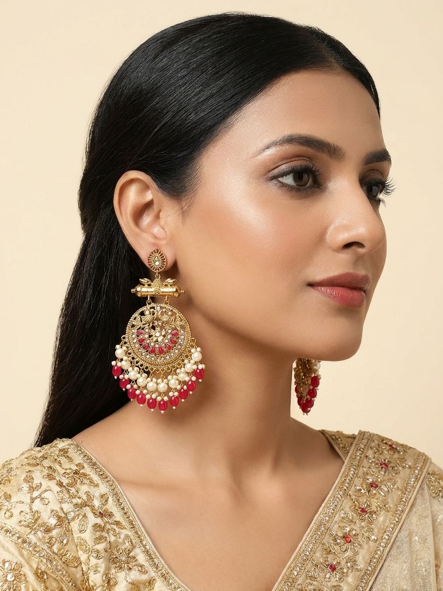 Multicolor Gold-Plated Pearl Drop Dangler Earrings for Girls & Women