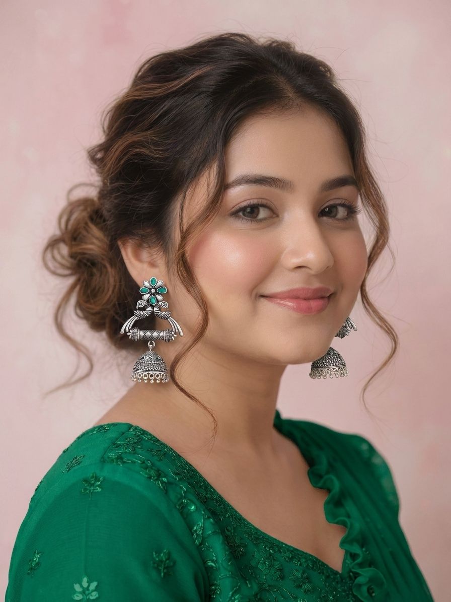 Beautiful Jhumka Design Oxidized Silver Peacock Earrings for Women