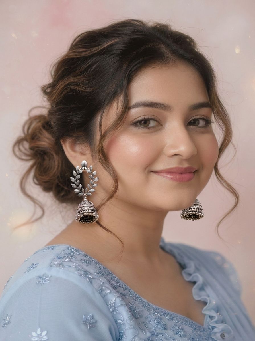 Leaf Design Silver Oxidised Earrings for Women, Festive Jhumka Earrings