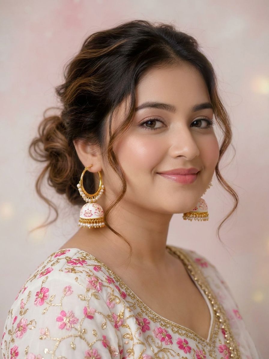 Meenakari Traditional Gold Plated Lotus Hoops Jhumka Earrings for Women