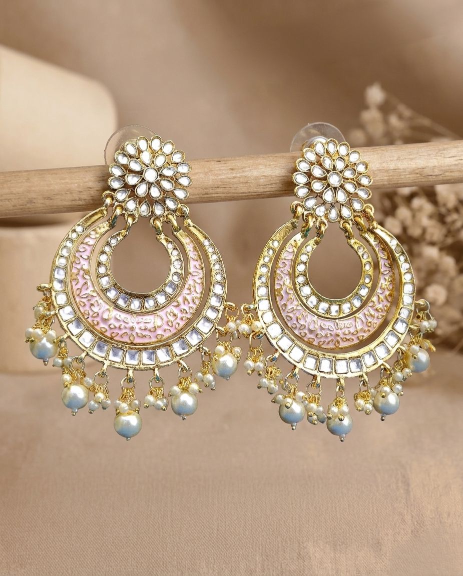 Ada's Gold Chandbali Earrings - Pearl Dangling, Indian