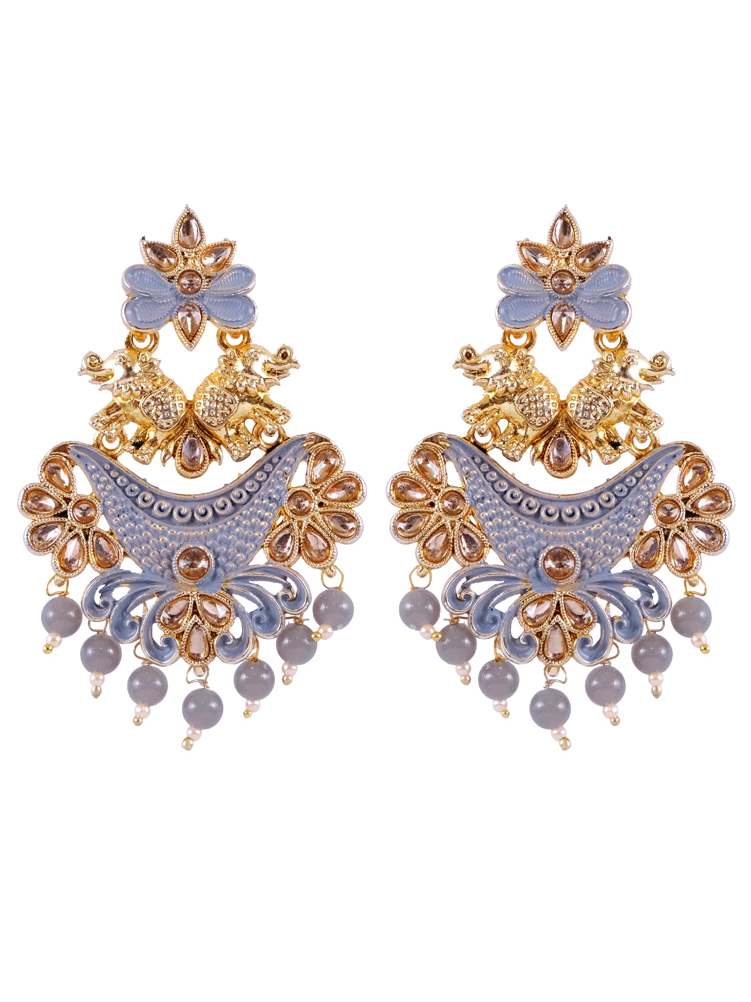 Gold Plated Dangle Earrings with Green Stone Elephant Design for Women