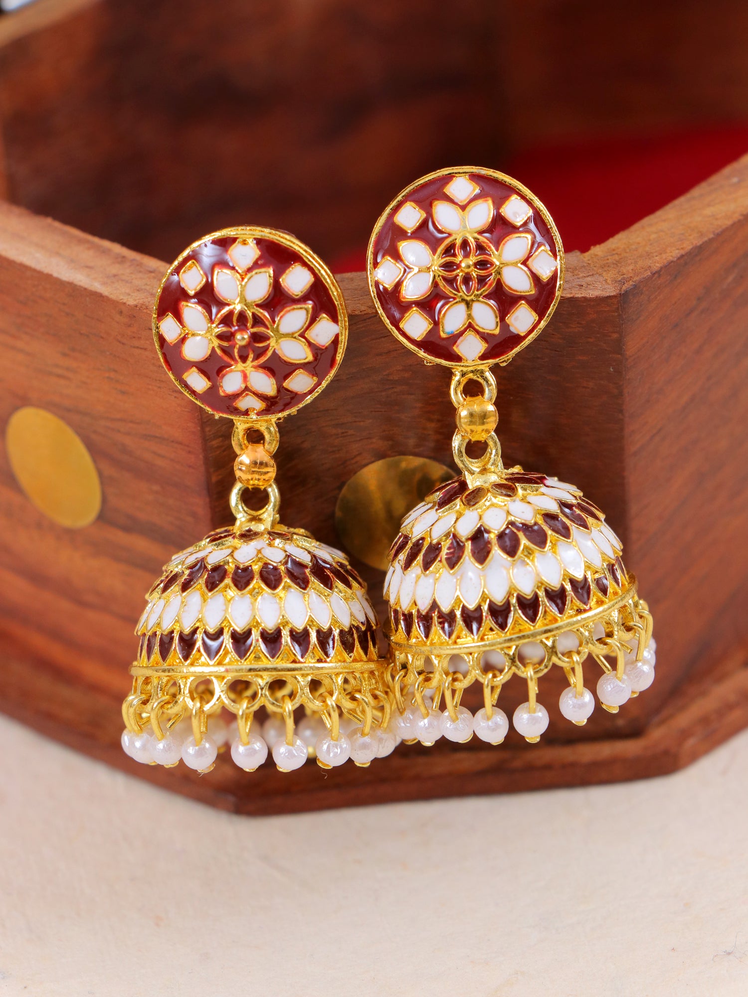 Gold-Plated minakari work Jhumki Earrings for Women