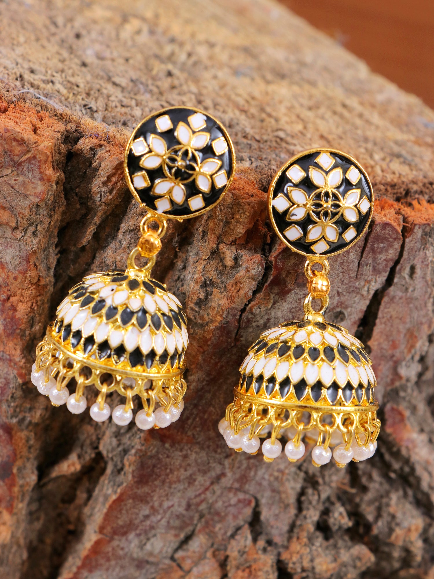 Gold-Plated minakari work Jhumki Earrings for Women