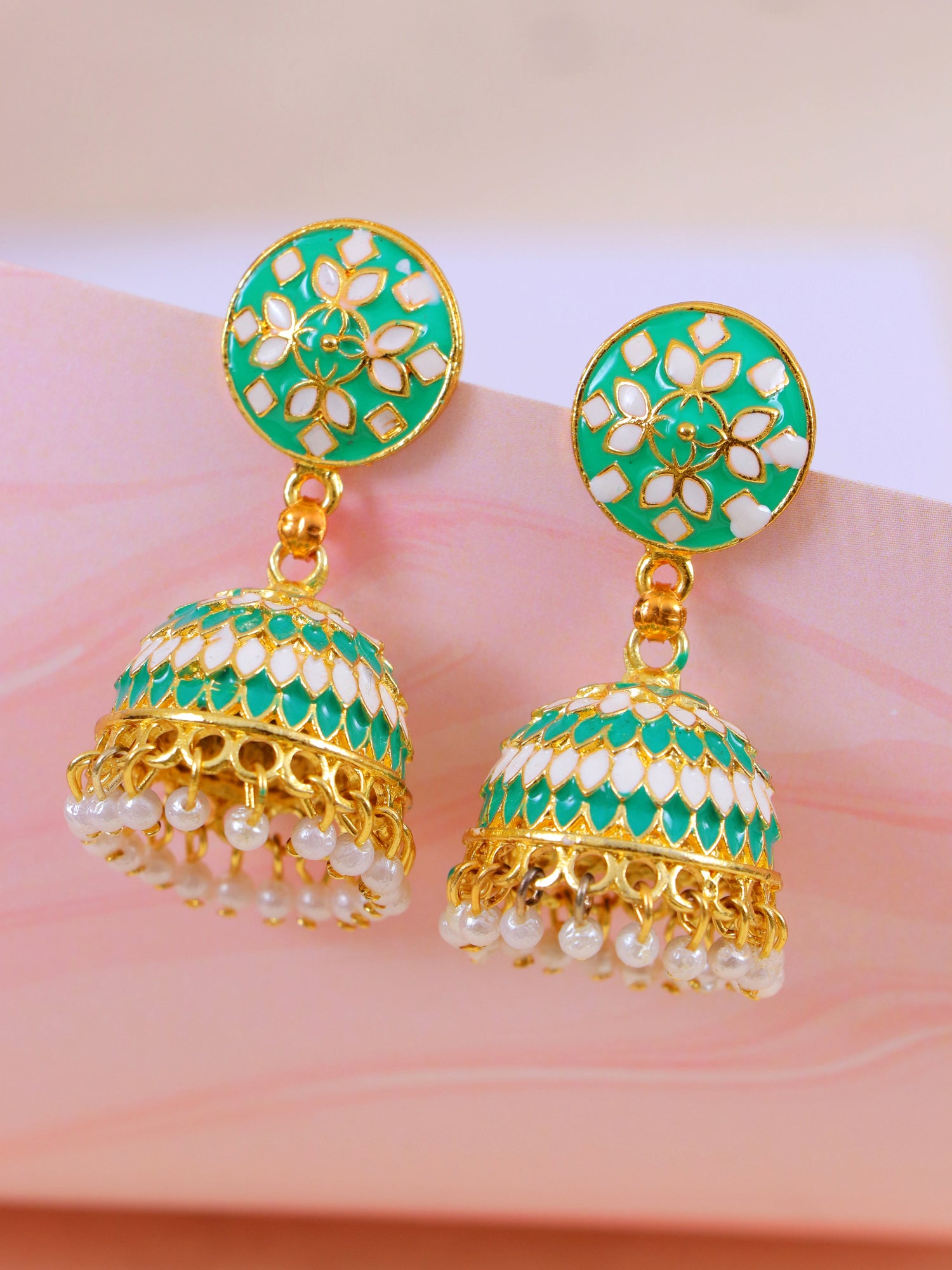 Gold-Plated minakari work Jhumki Earrings for Women