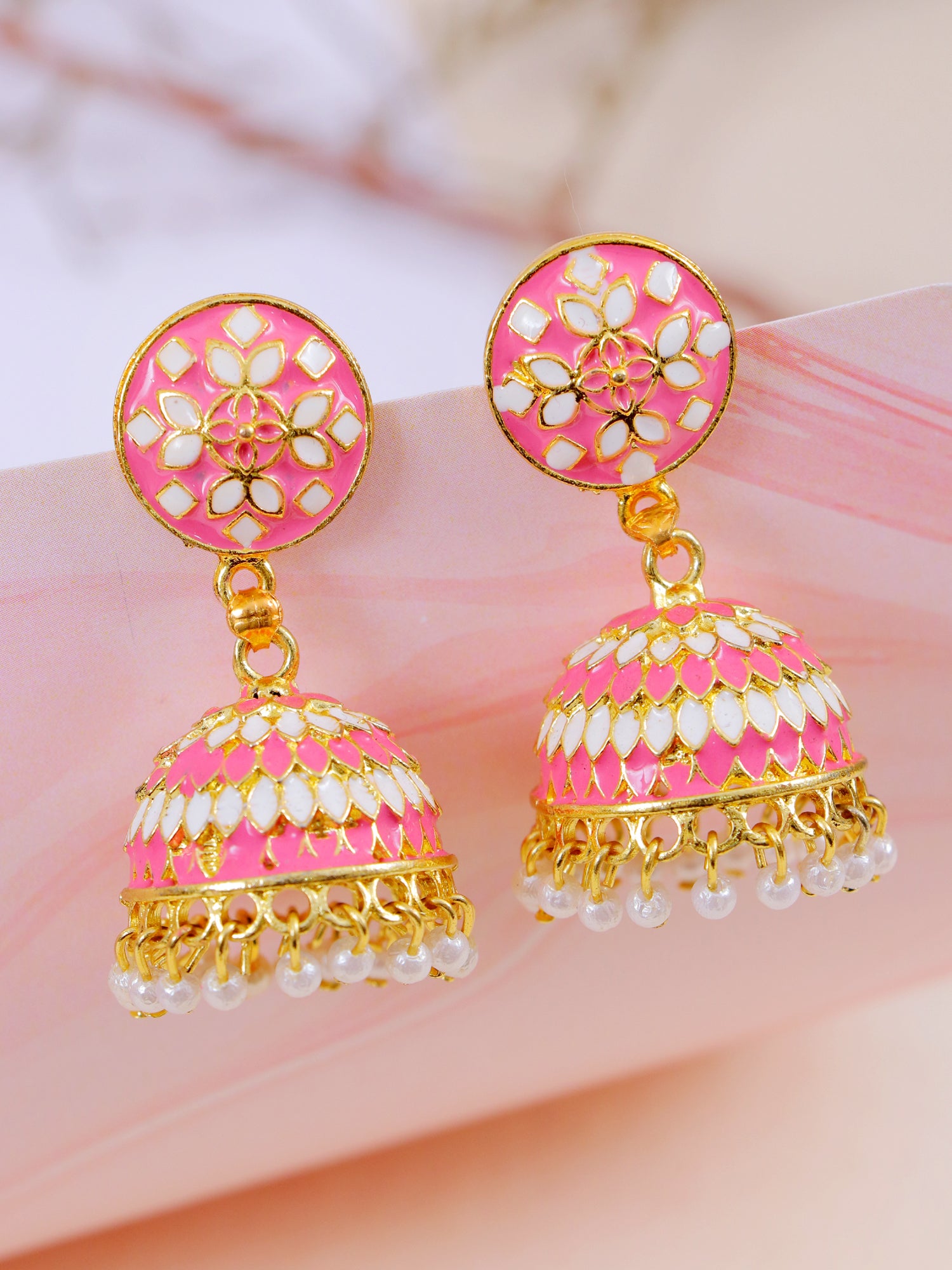 Gold-Plated minakari work Jhumki Earrings for Women