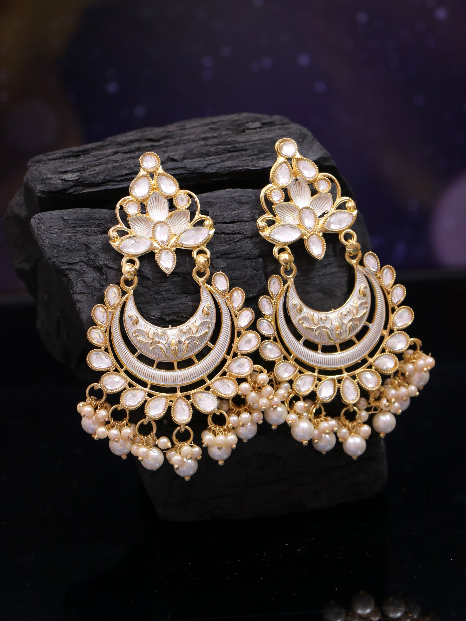 Traditional Gold-Plated Meenakari Chandbali Earrings for Women