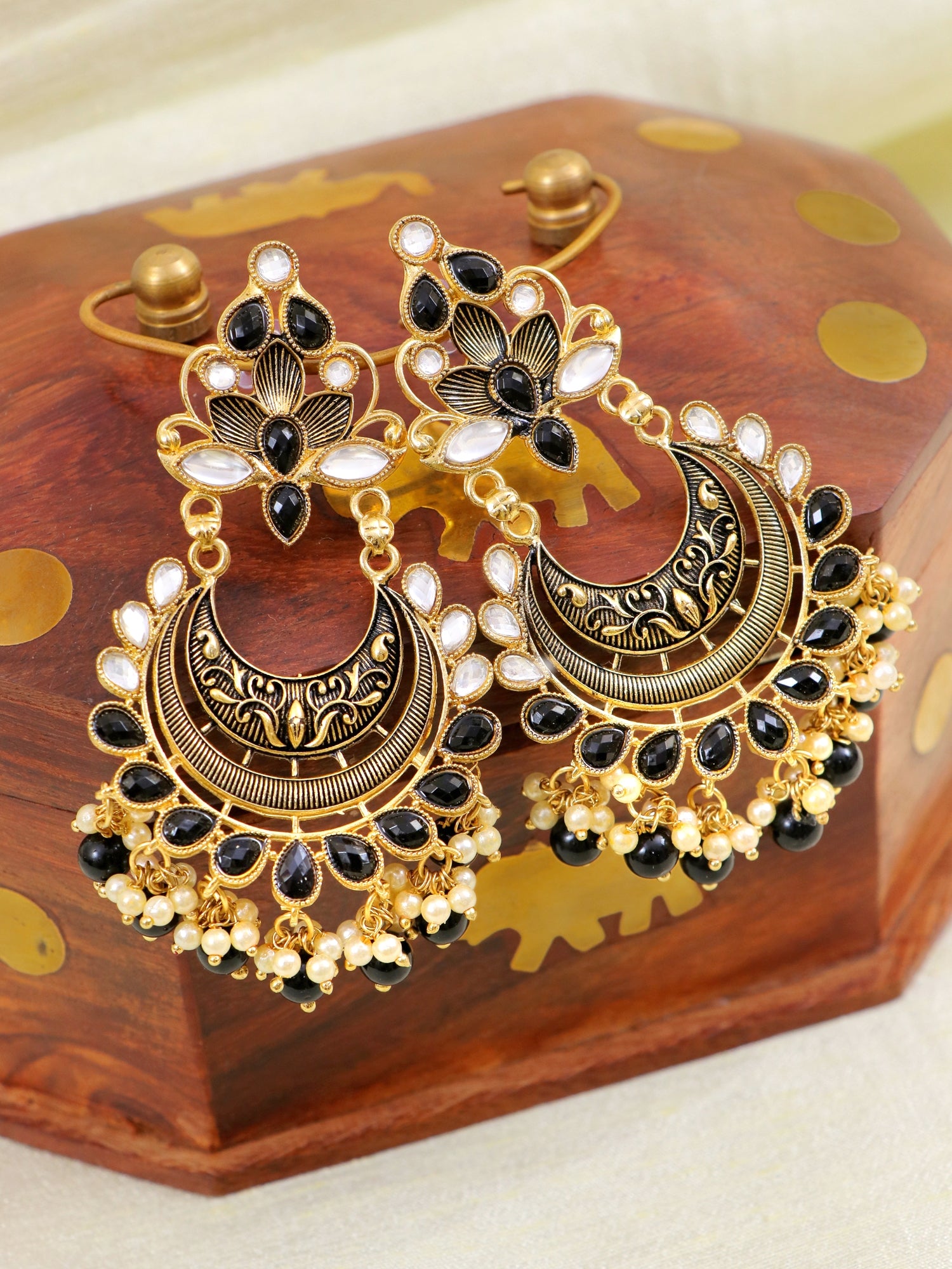 Traditional Gold-Plated Meenakari Chandbali Earrings for Women