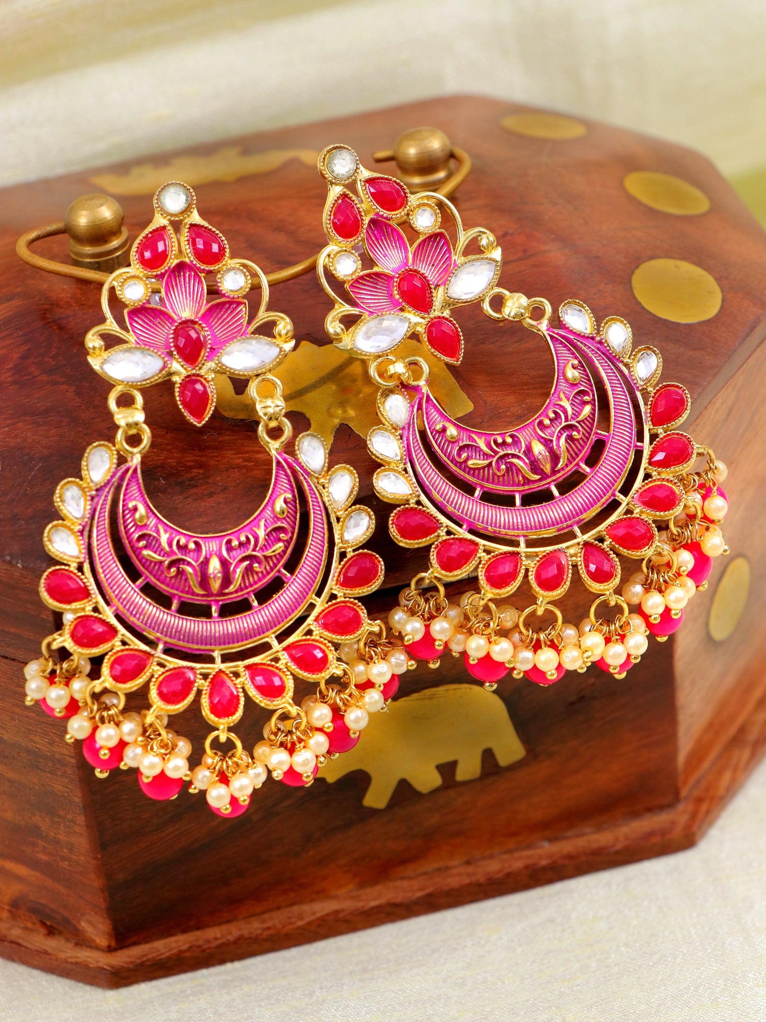 Traditional Gold-Plated Meenakari Chandbali Earrings for Women