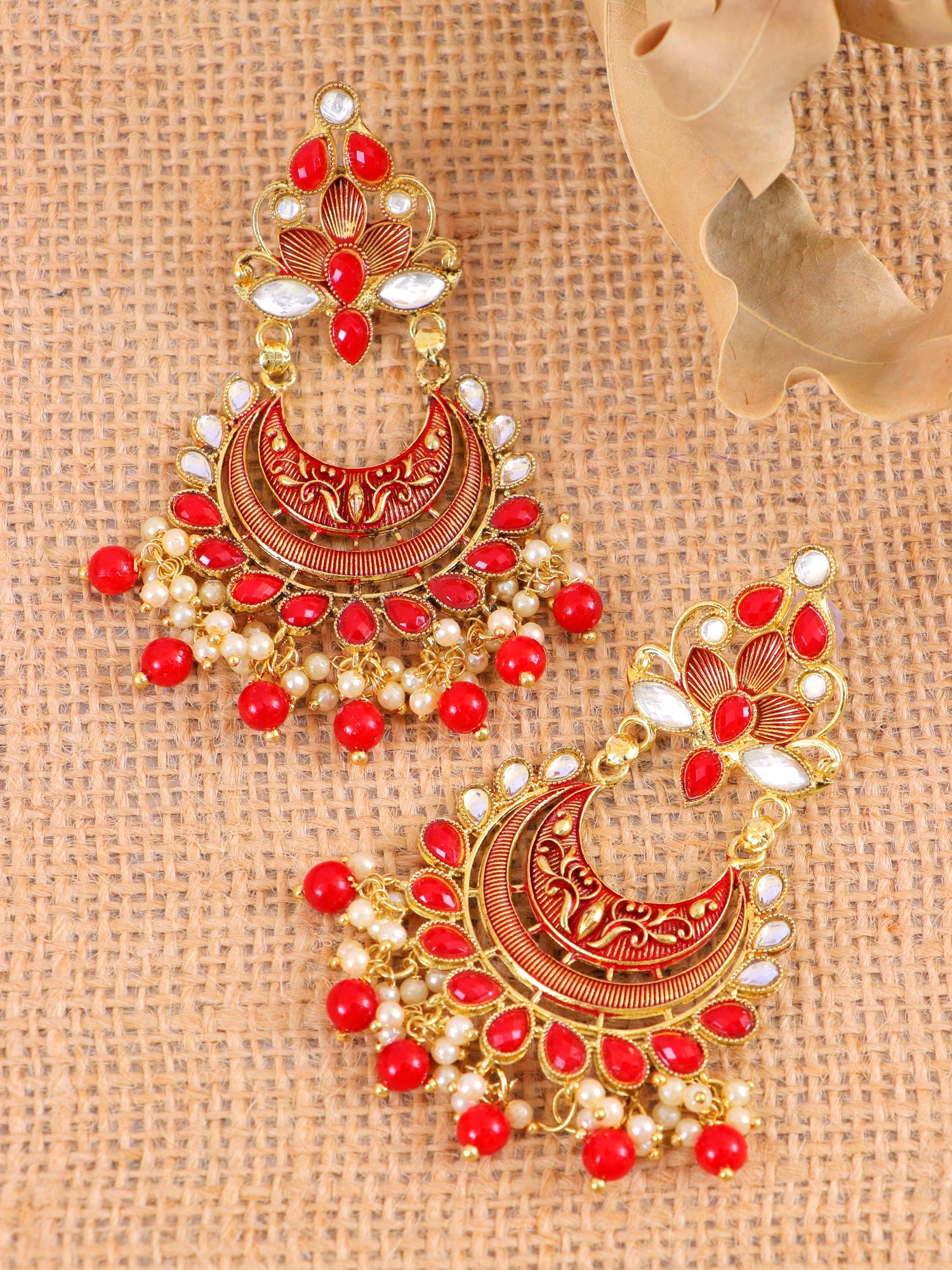 Traditional Gold-Plated Meenakari Chandbali Earrings for Women