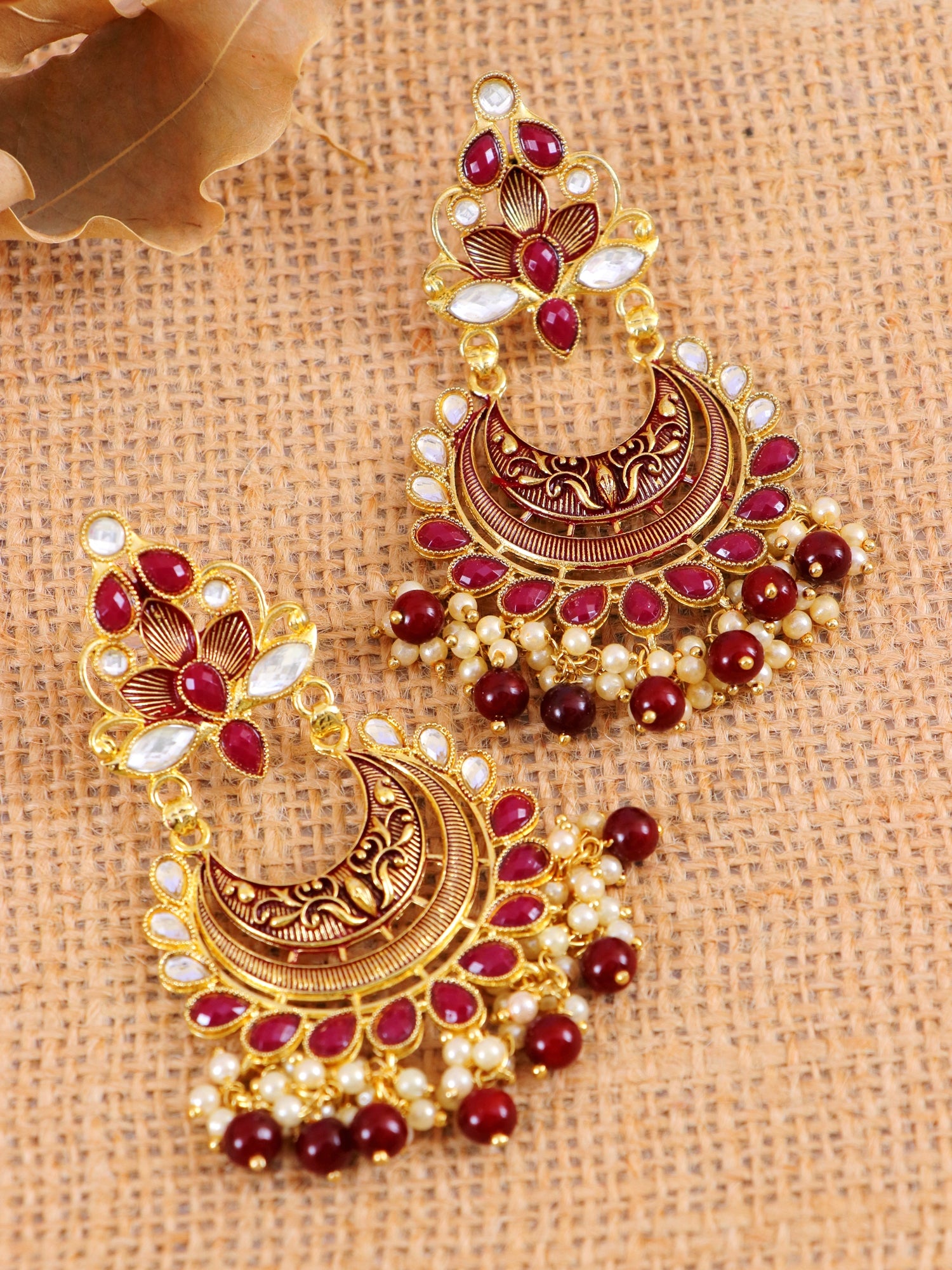 Traditional Gold-Plated Meenakari Chandbali Earrings for Women