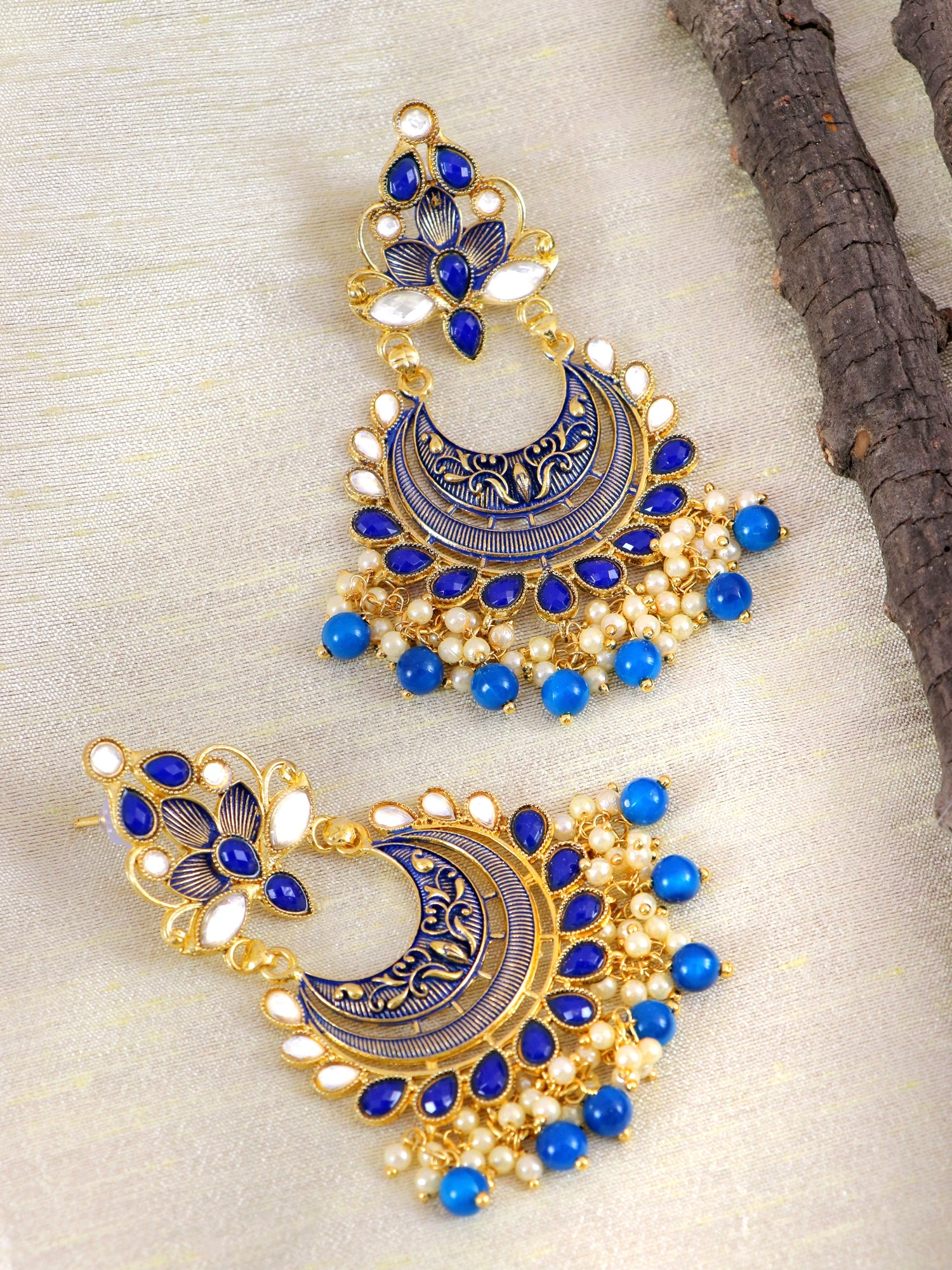 Traditional Gold-Plated Meenakari Chandbali Earrings for Women