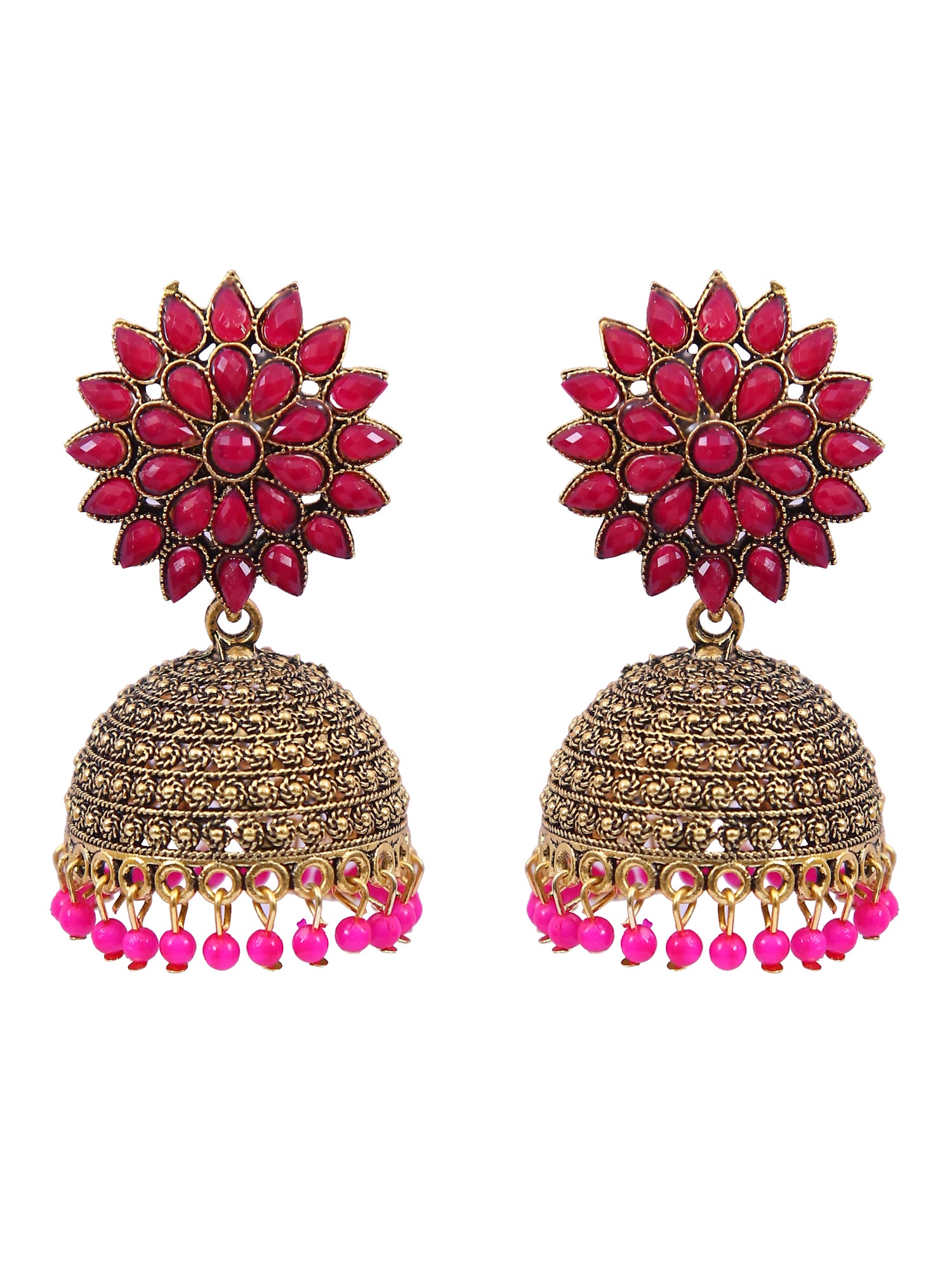 Traditional Gold-Plated Royal Pink Floral Royal Pink Earrings for WOmen