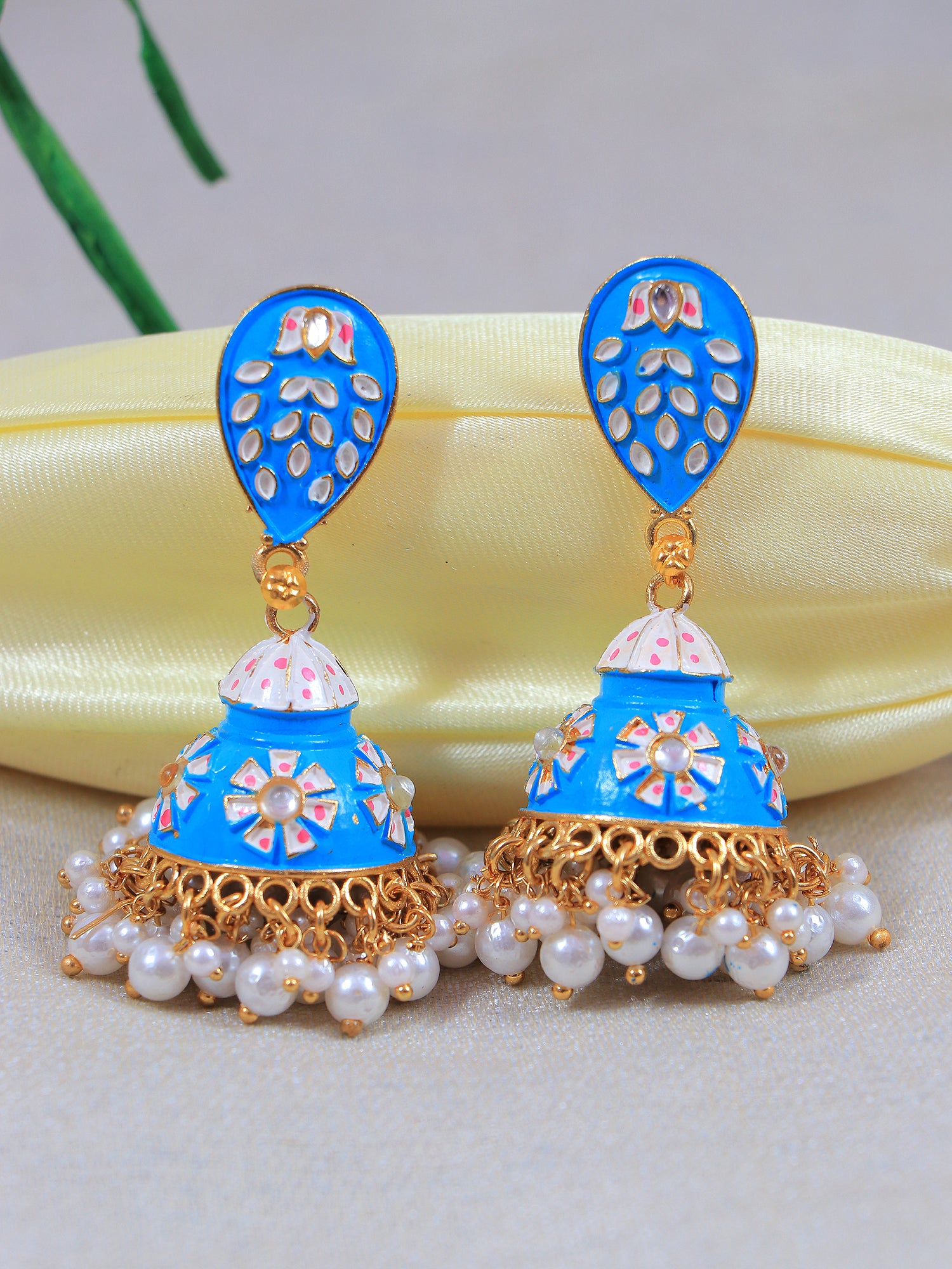 Traditional Gold-Plated Party Wear handpainted Meenakari Jhumka Earrings for Women
