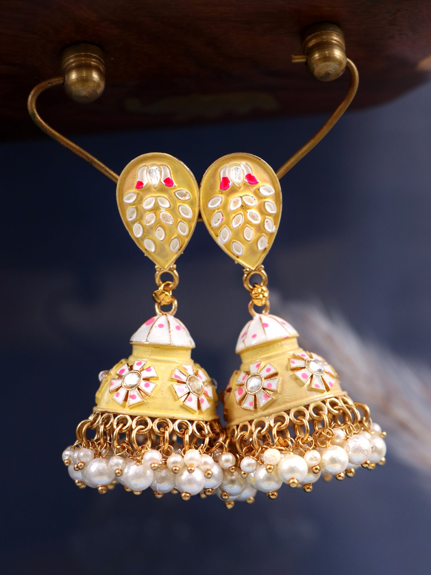 Traditional Gold-Plated Party Wear handpainted Meenakari Jhumka Earrings for Women