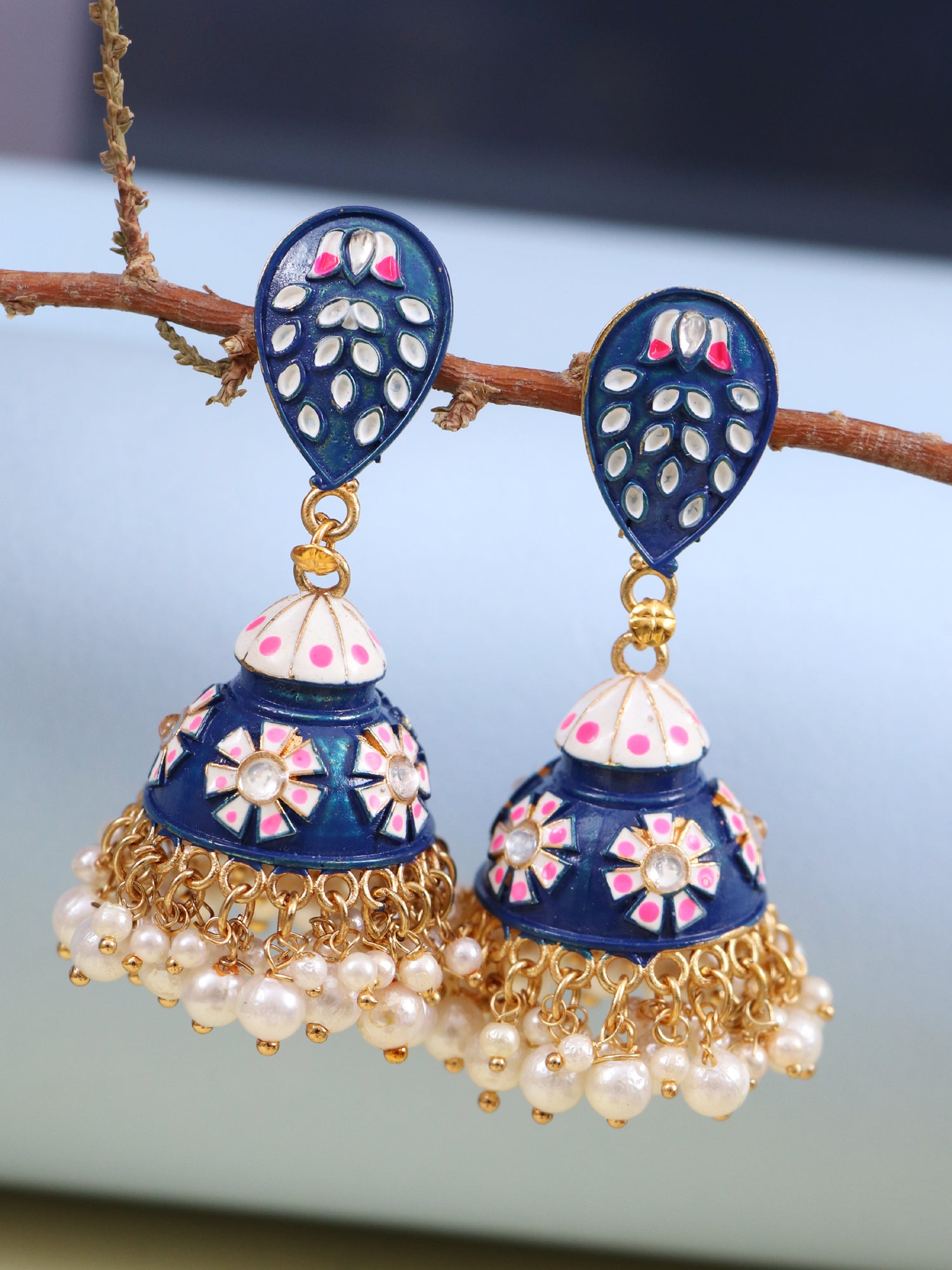 Traditional Gold-Plated Party Wear handpainted Meenakari Jhumka Earrings for Women