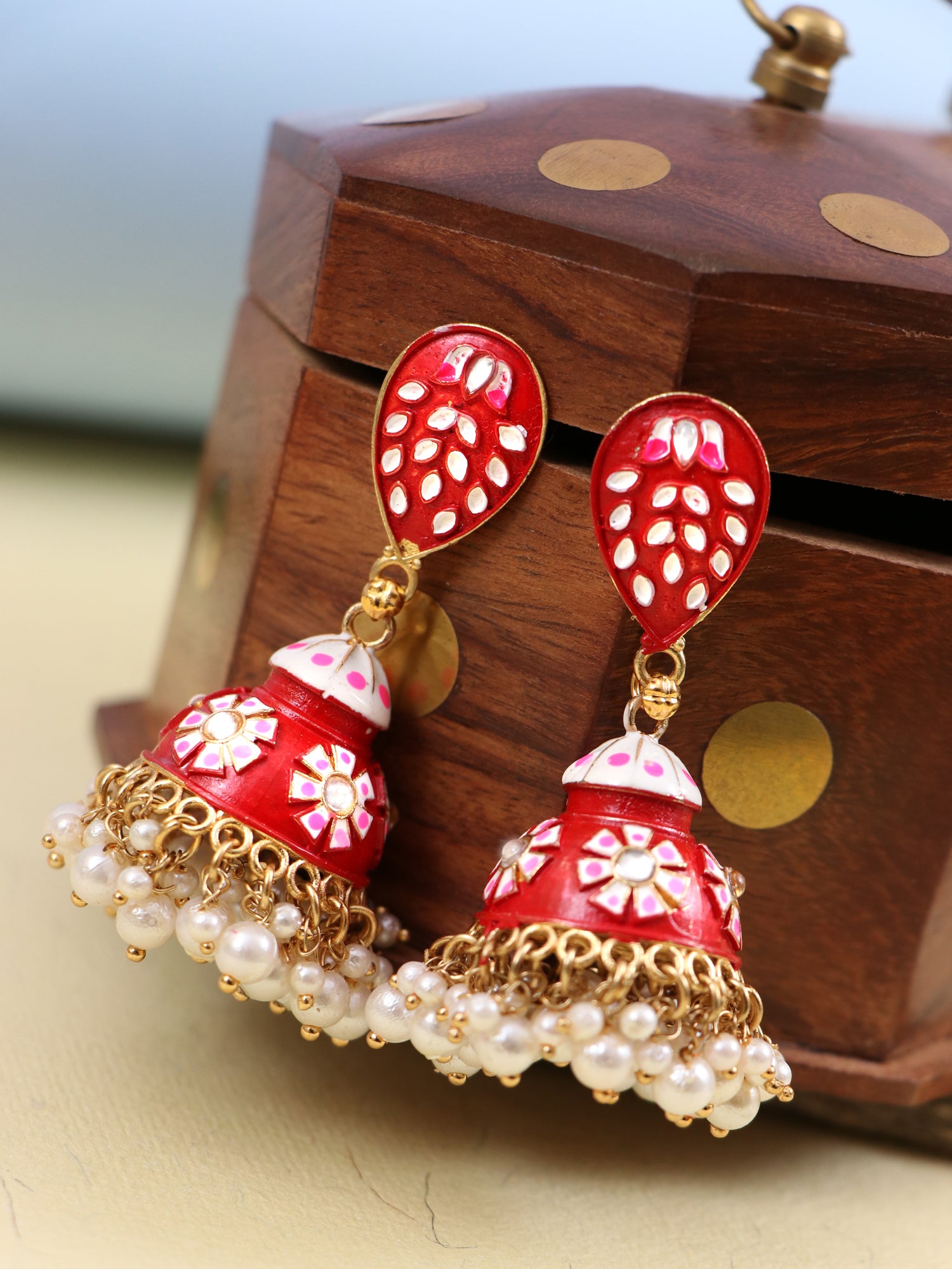 Traditional Gold-Plated Party Wear handpainted Meenakari Jhumka Earrings for Women