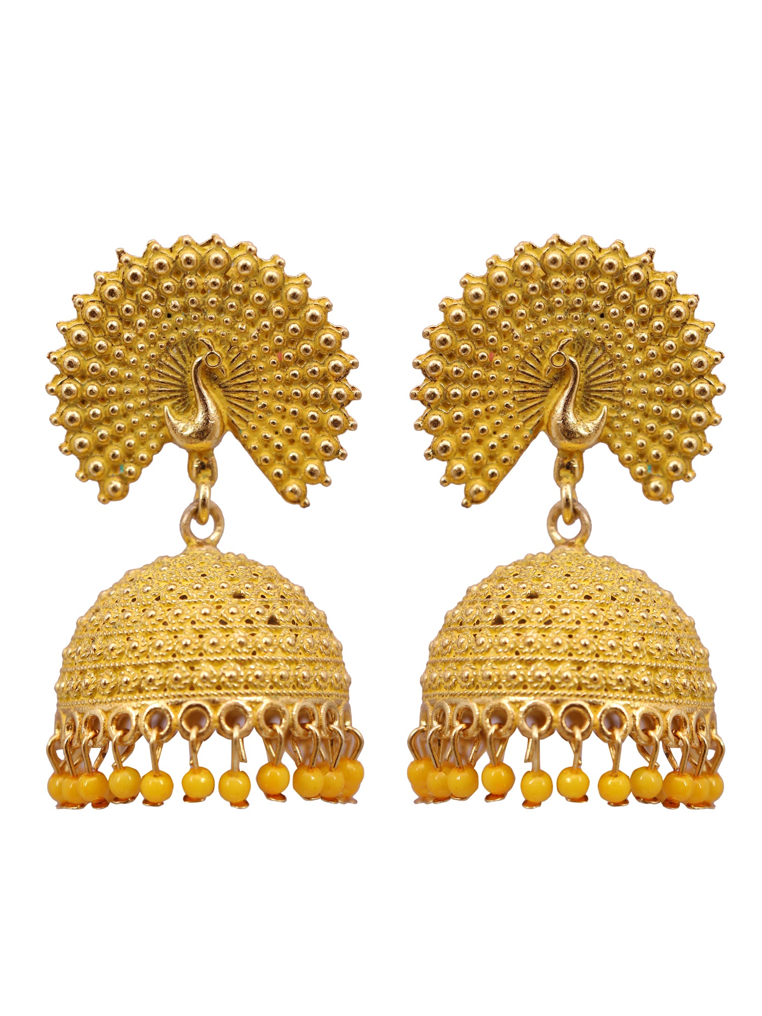 Gold Plated Traditional Pearl Drops Peacock Jhumka Earrings for Women