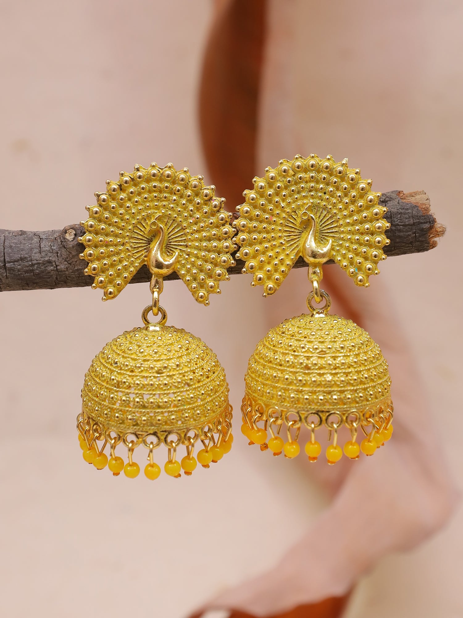 Gold Plated Traditional Pearl Drops Peacock Jhumka Earrings for Women