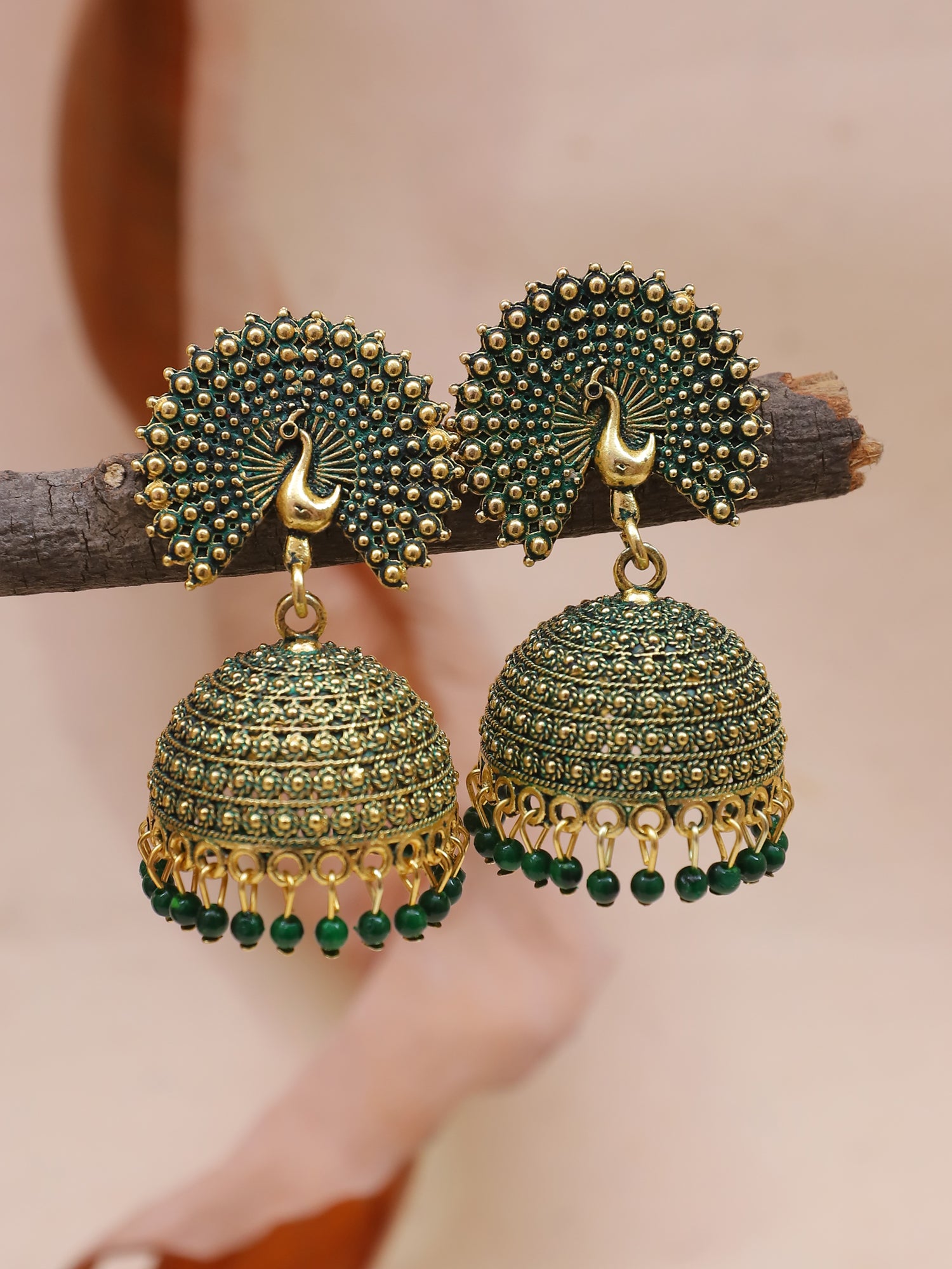 Gold Plated Traditional Pearl Drops Peacock Jhumka Earrings for Women