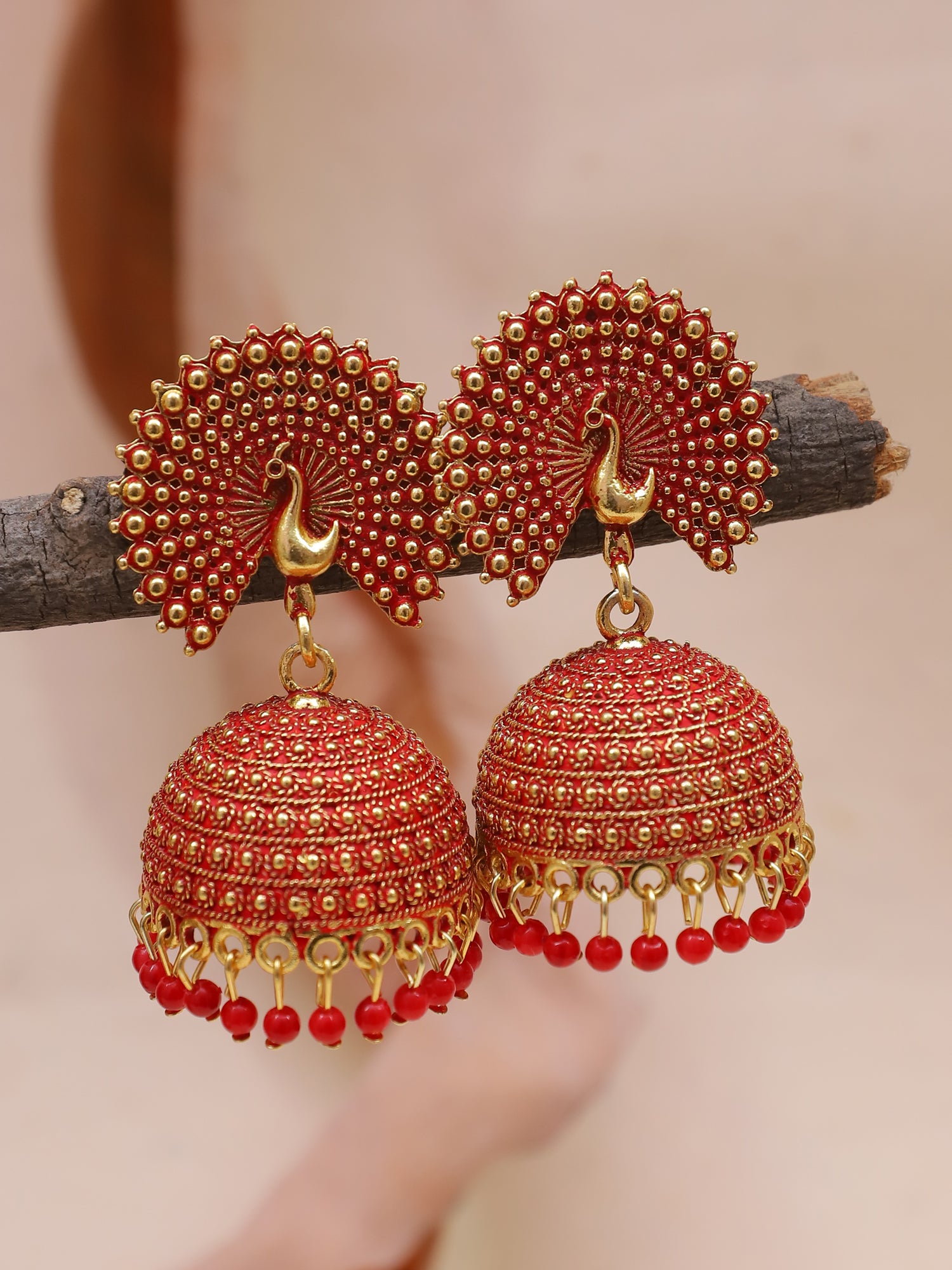 Gold Plated Traditional Pearl Drops Peacock Jhumka Earrings for Women