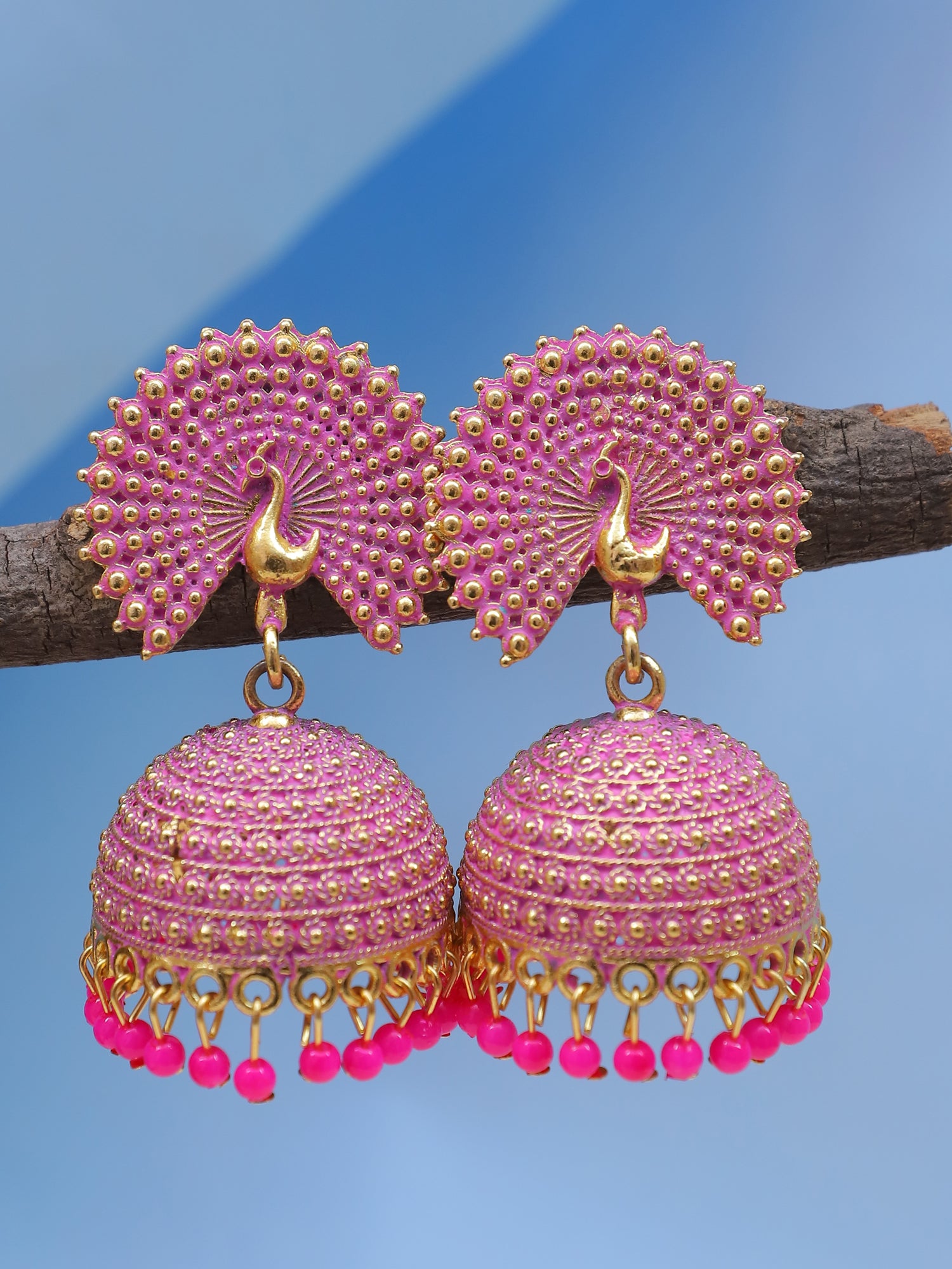 Gold Plated Traditional Pearl Drops Peacock Jhumka Earrings for Women