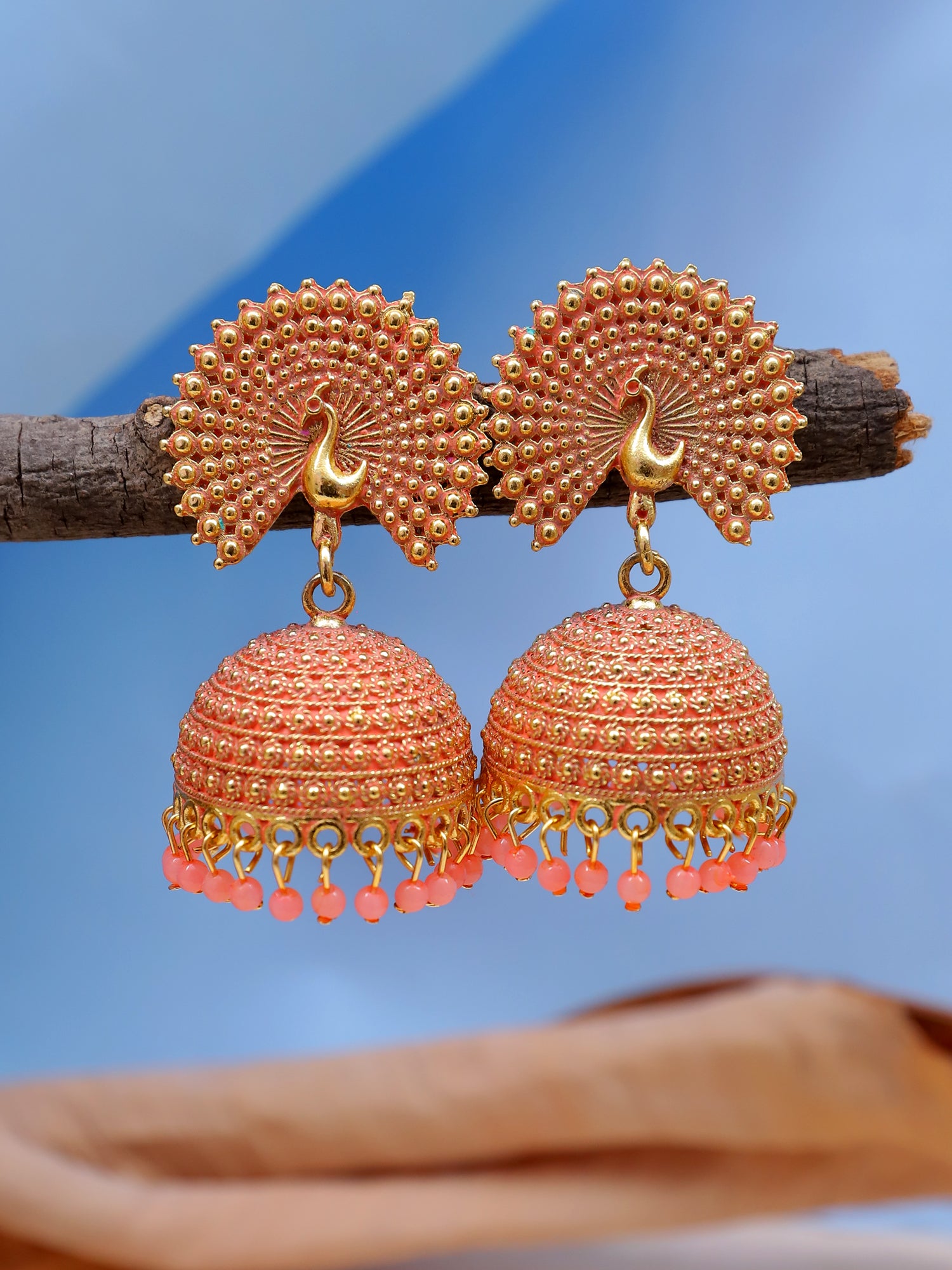 Gold Plated Traditional Pearl Drops Peacock Jhumka Earrings for Women