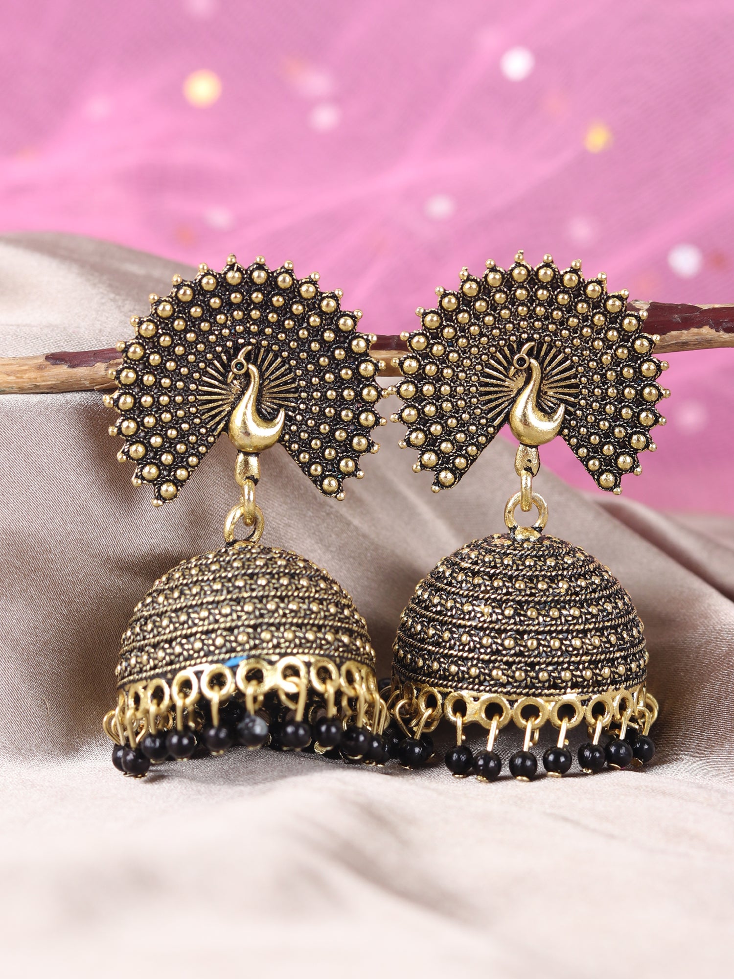 Gold Plated Traditional Pearl Drops Peacock Jhumka Earrings for Women