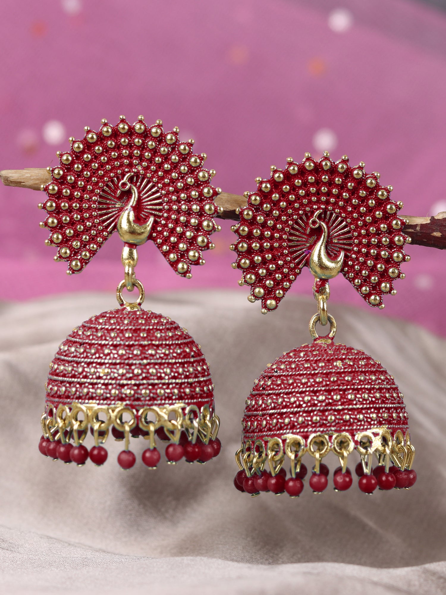 Gold Plated Traditional Pearl Drops Peacock Jhumka Earrings for Women