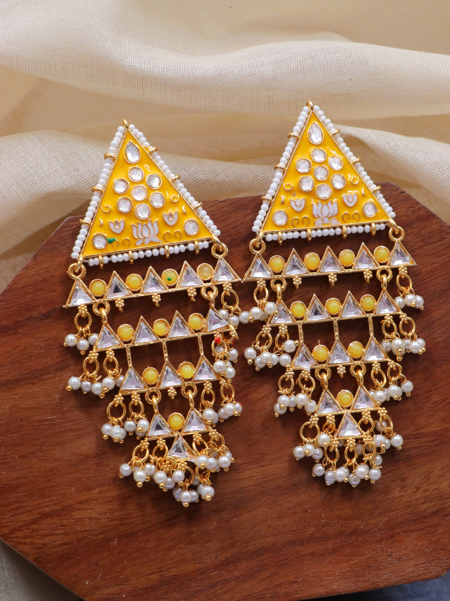 Gold Plated Pearl Drop Meenakari Earrings: Perfect for Party, Wedding & Festival