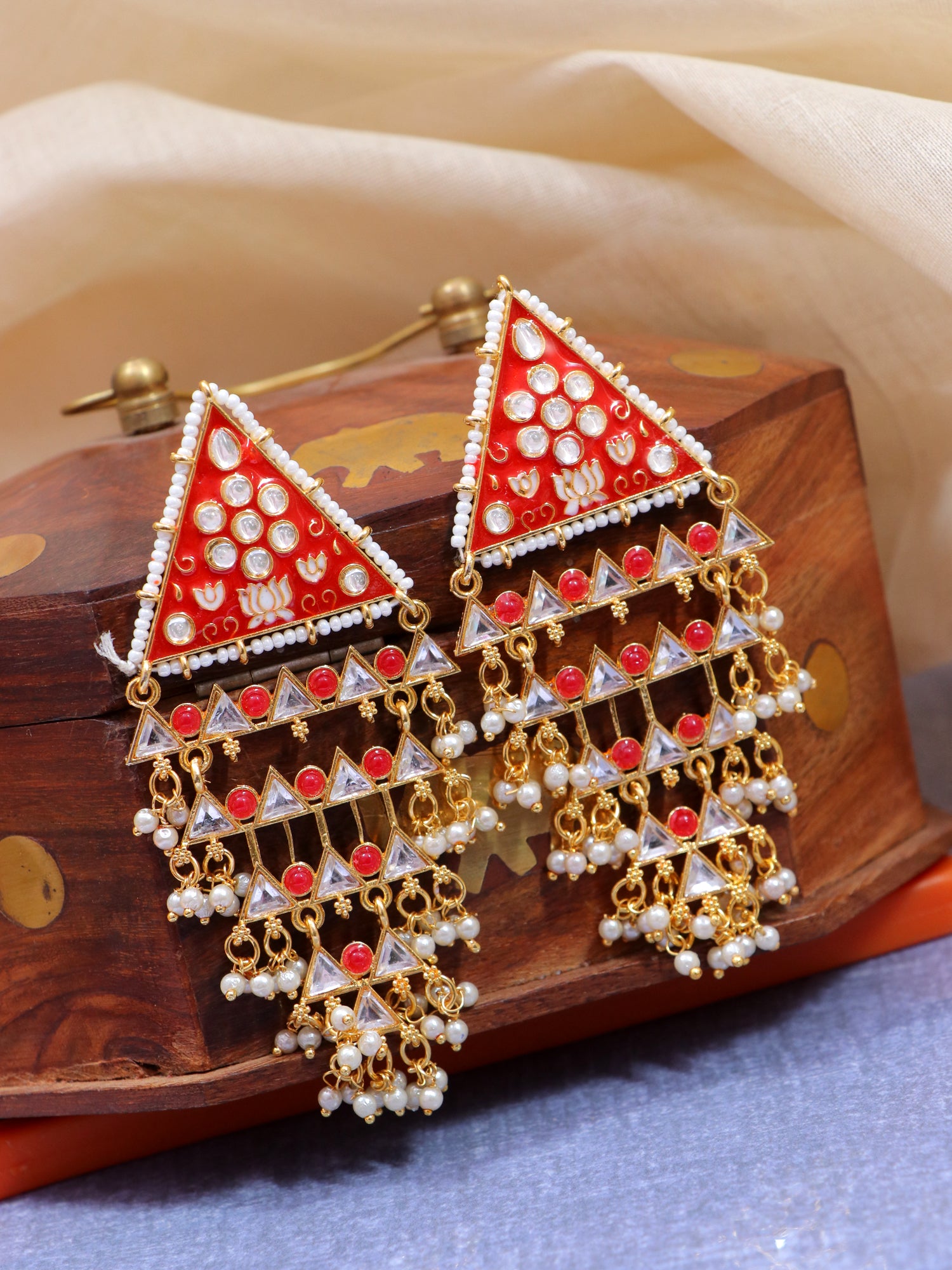 Gold Plated Pearl Drop Meenakari Earrings: Perfect for Party, Wedding & Festival