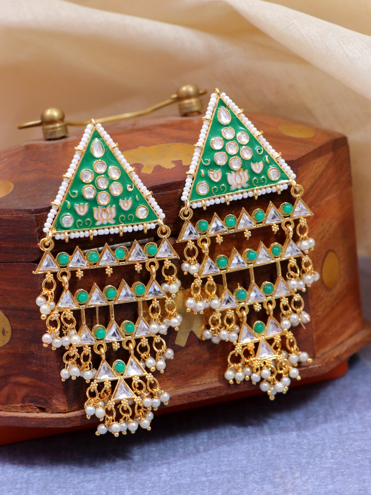 Gold Plated Pearl Drop Meenakari Earrings: Perfect for Party, Wedding & Festival