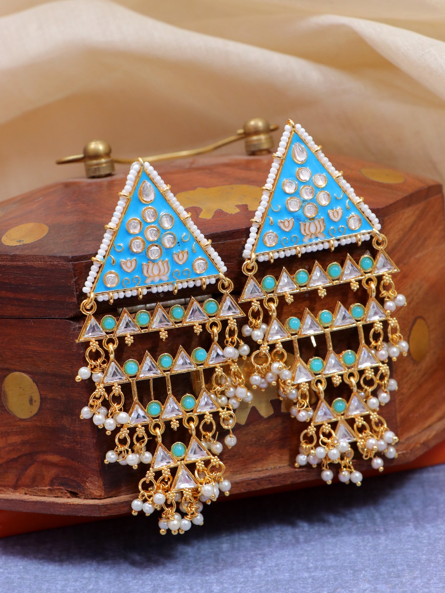 Gold Plated Pearl Drop Meenakari Earrings: Perfect for Party, Wedding & Festival