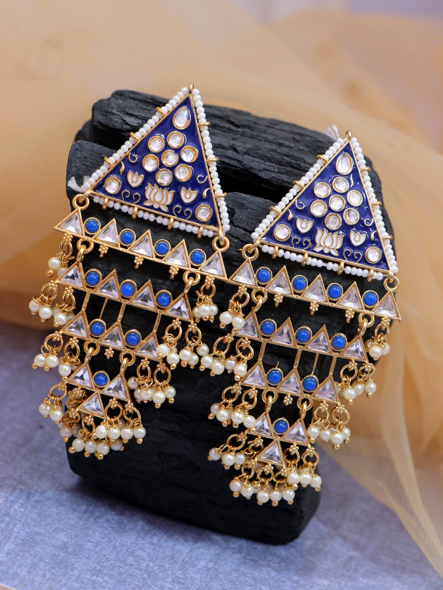 Gold Plated Pearl Drop Meenakari Earrings: Perfect for Party, Wedding & Festival