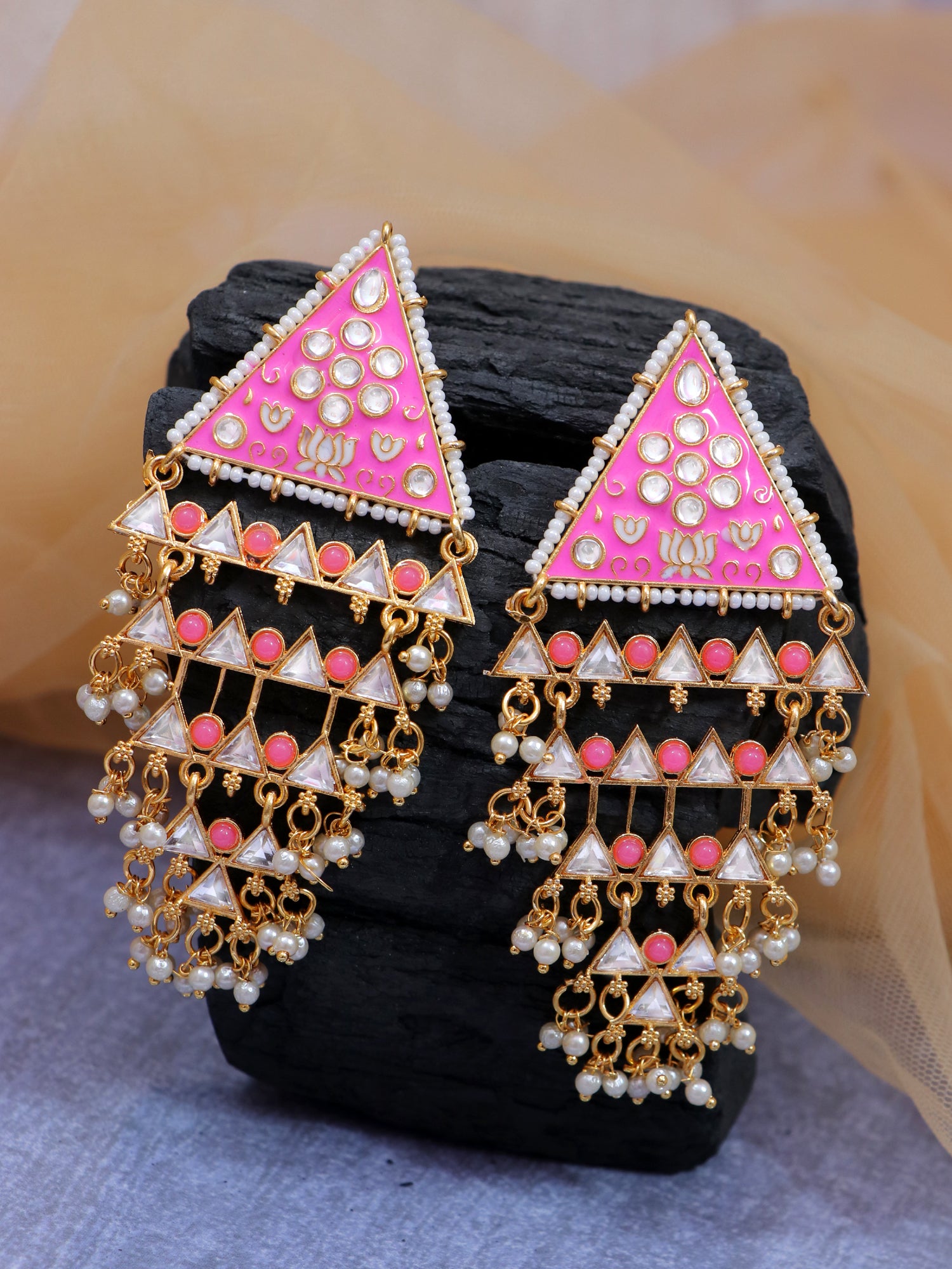 Gold Plated Pearl Drop Meenakari Earrings: Perfect for Party, Wedding & Festival