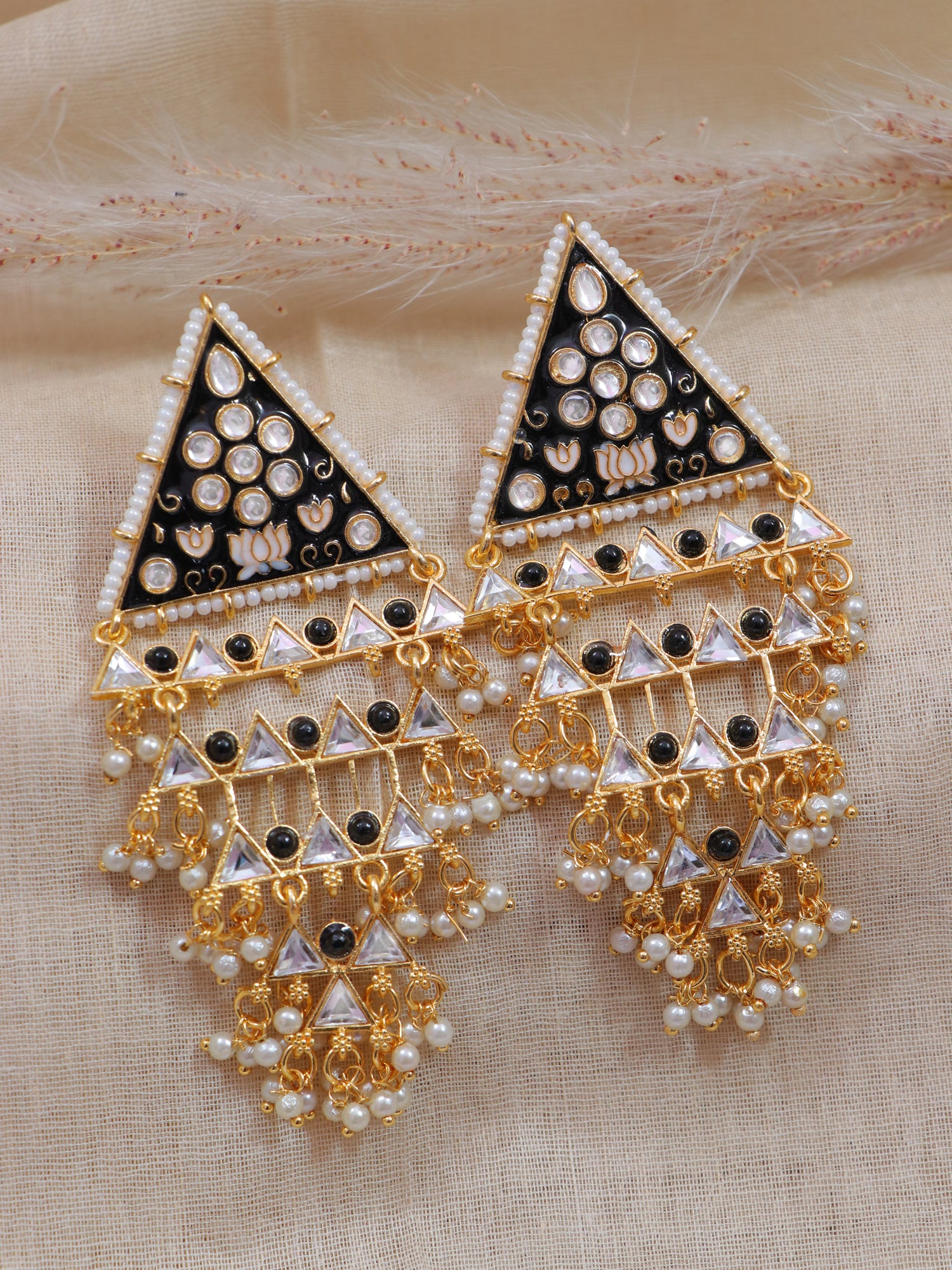 Gold Plated Pearl Drop Meenakari Earrings: Perfect for Party, Wedding & Festival