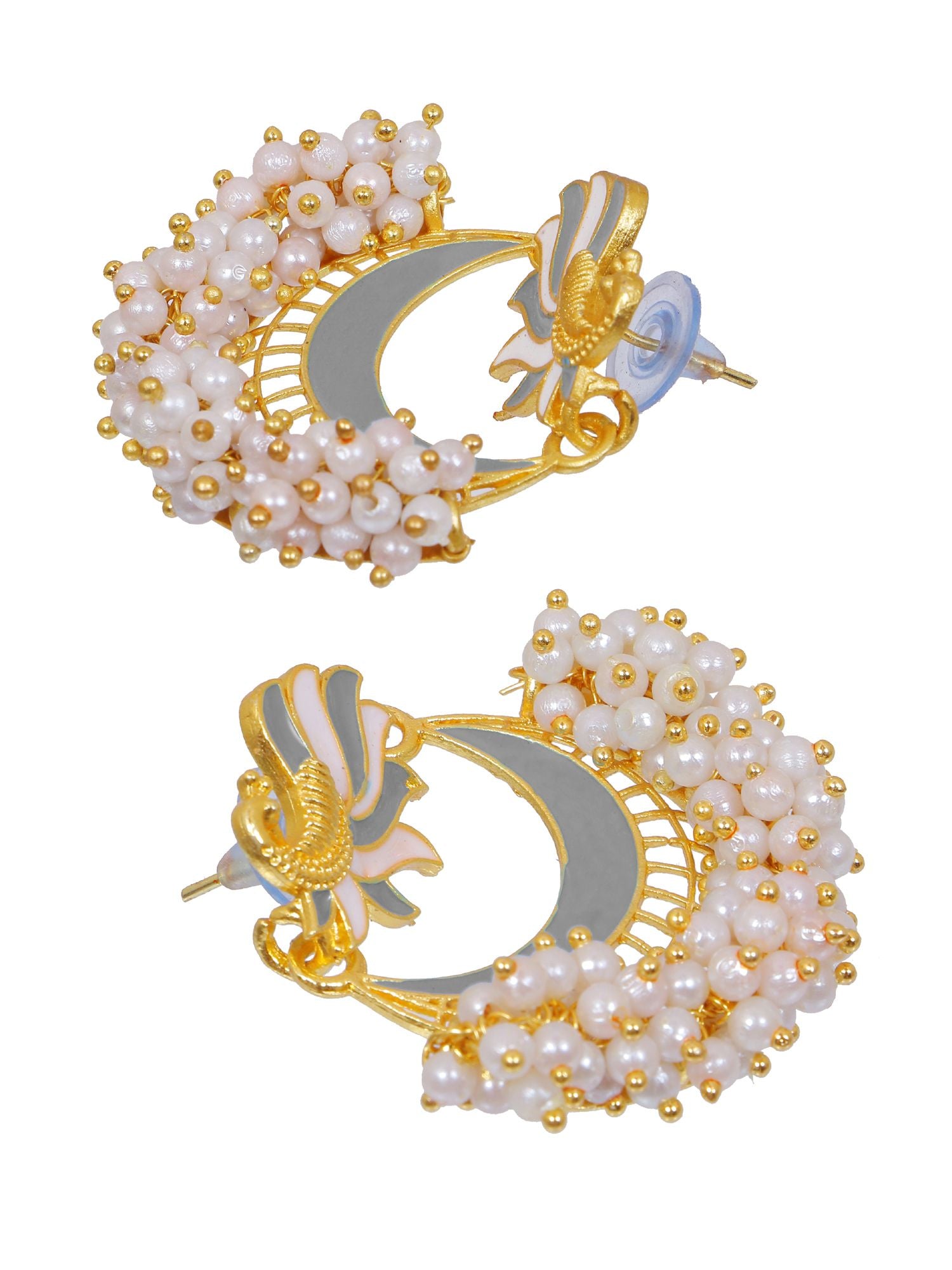 Gold plated peacock design stud earrings for girls, ideal for parties and festivals