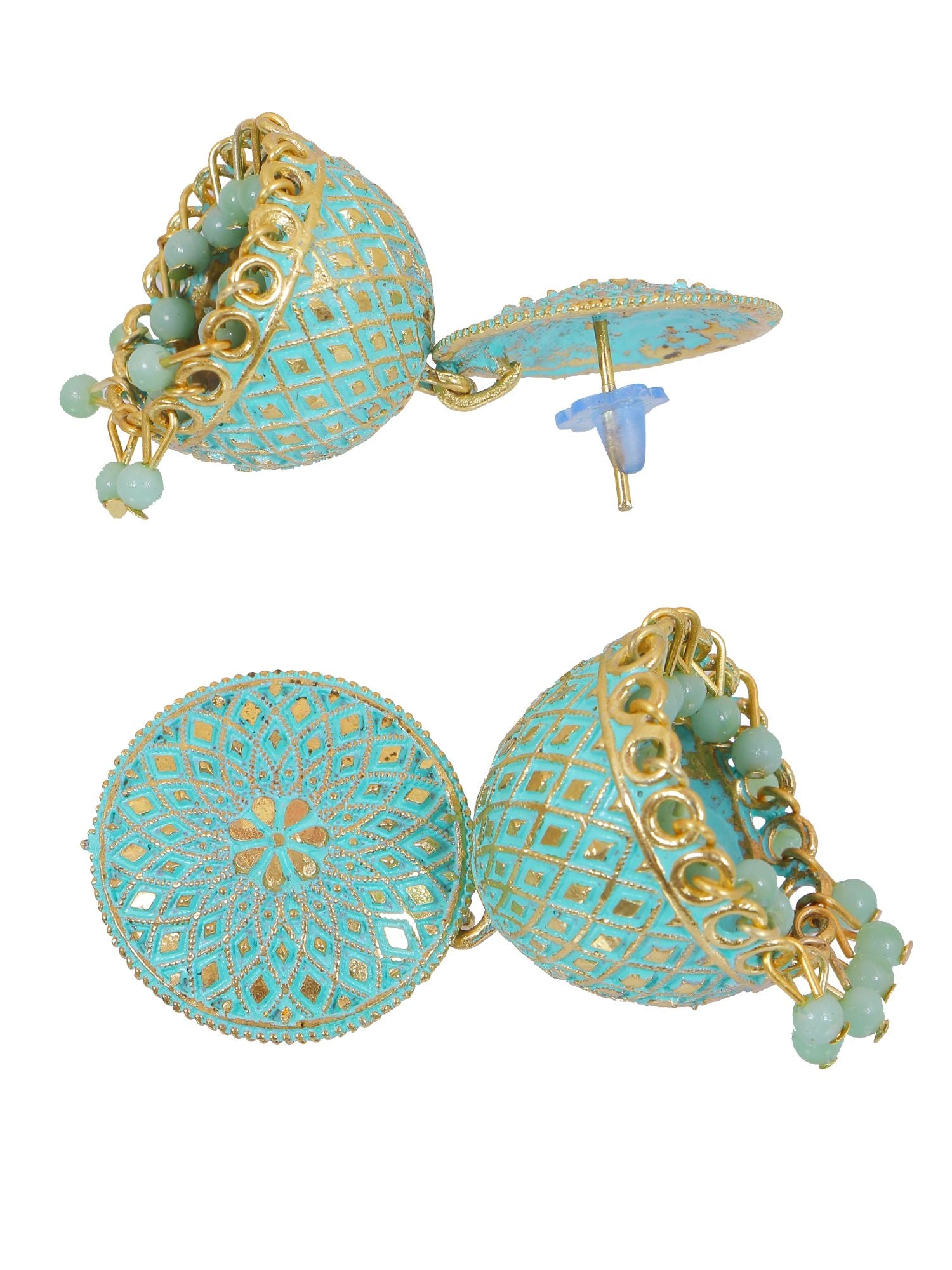 Sky blue moti jhumka earrings from the wedding collection, ideal for women's ethnic look