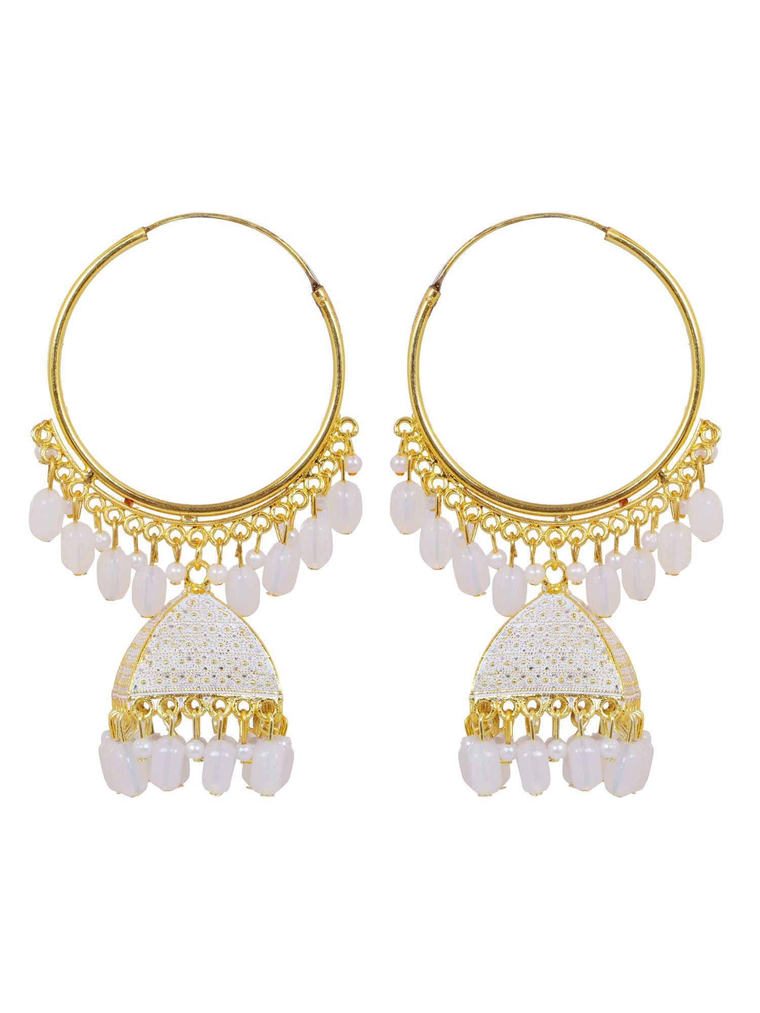 White pearl jhumka of Enamel collection in traditional design, perfect for everyday wear for women