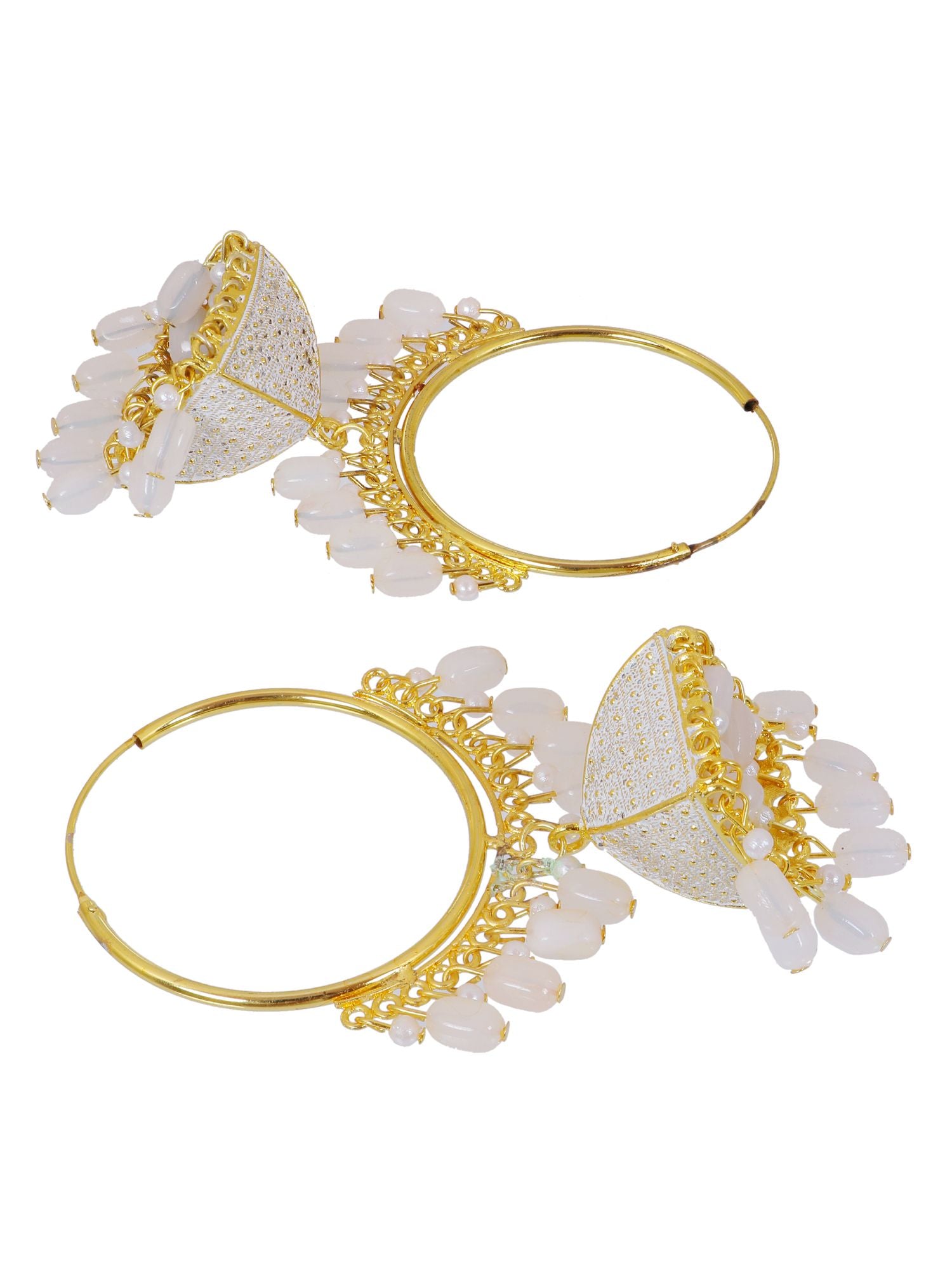 White pearl jhumka of Enamel collection in traditional design, perfect for everyday wear for women
