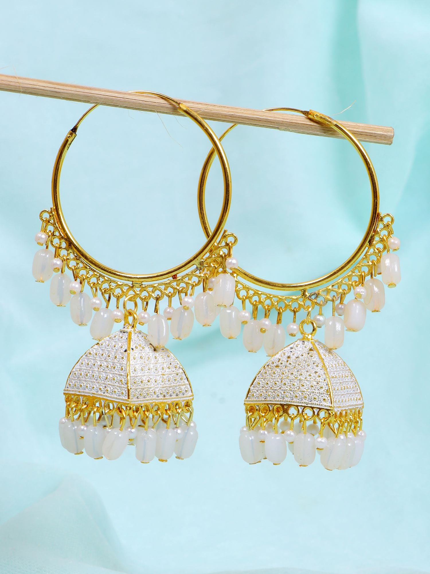 White pearl jhumka of Enamel collection in traditional design, perfect for everyday wear for women