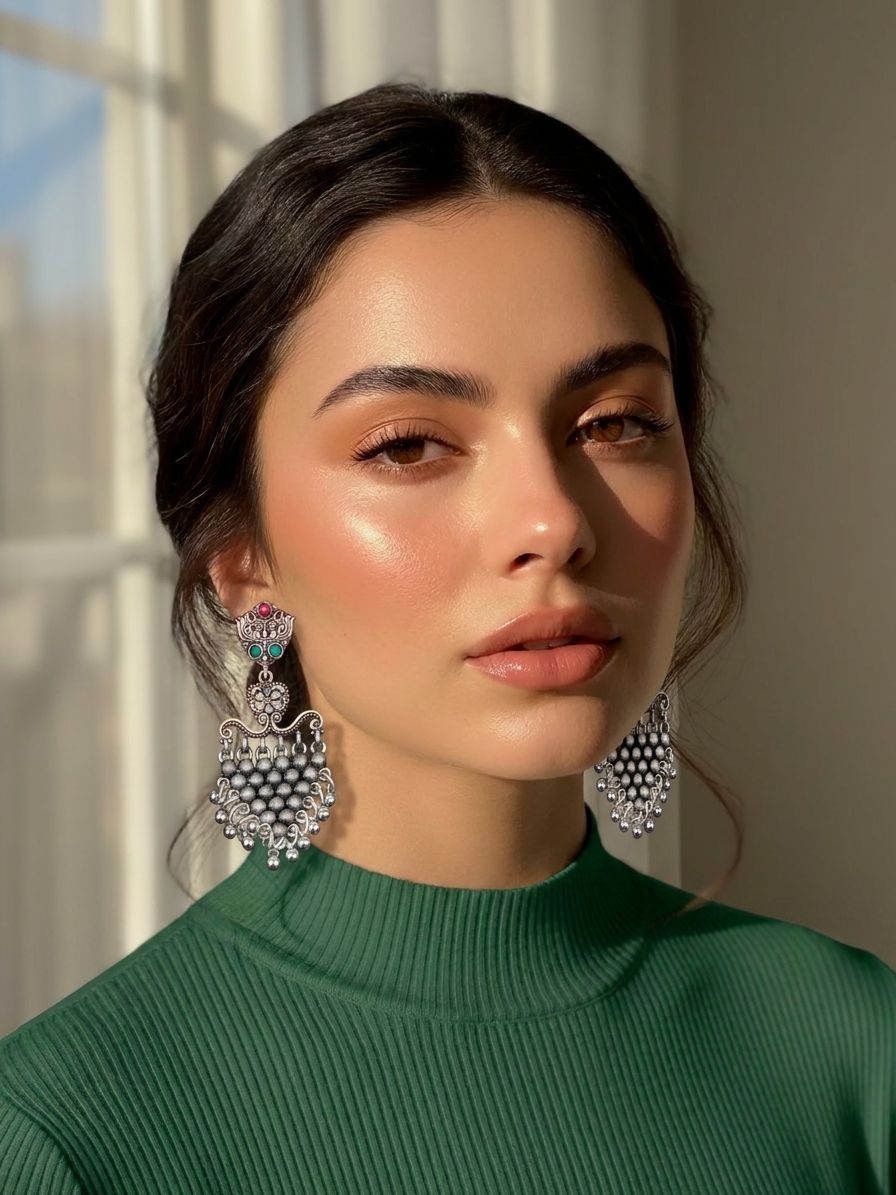 Oxidised Earrings Design – Silver Drop Earrings for Women & Girls