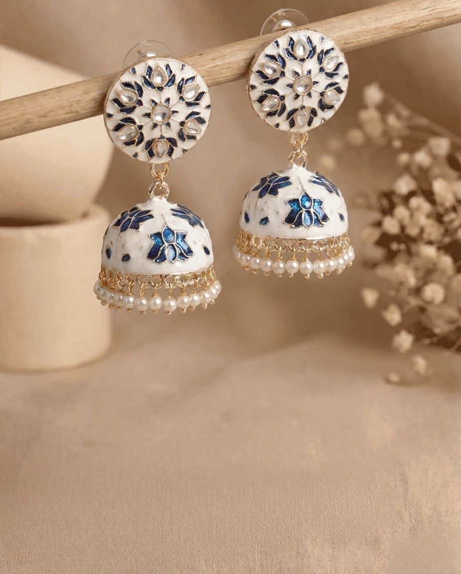 Handmade Royal Pink Meenakari Beaded Jhumka Earrings for Women, Gold-Plated