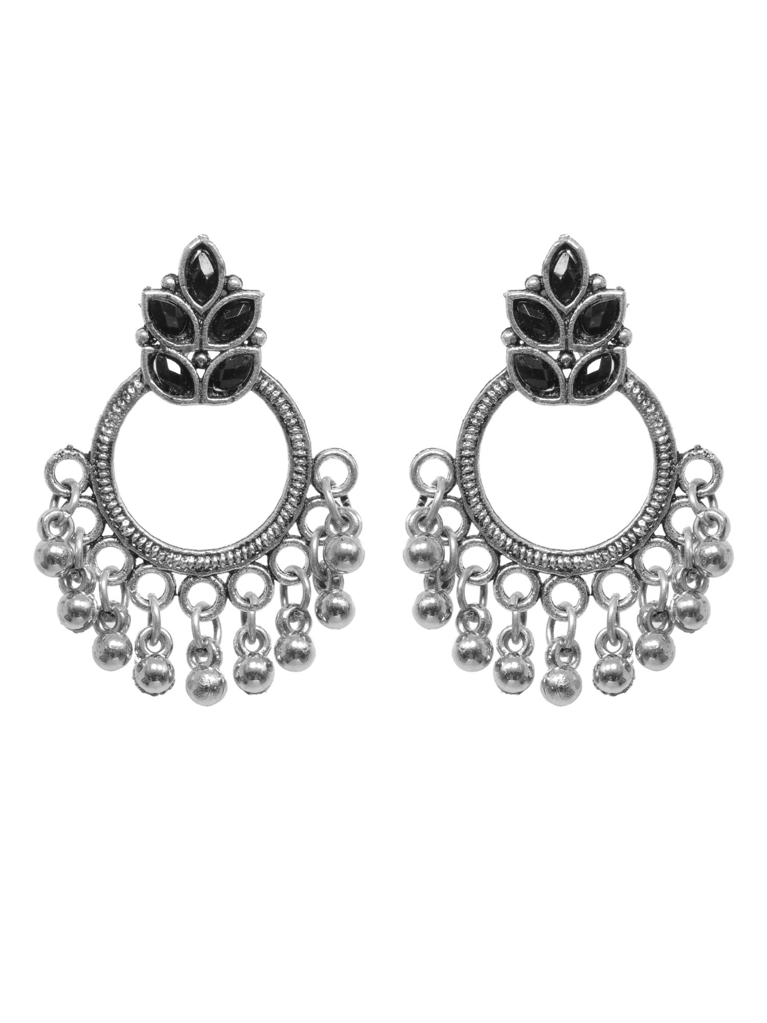 Contemporary oxidized earrings with black stones, asymmetric design and silver plating, ideal for women on various occasions
